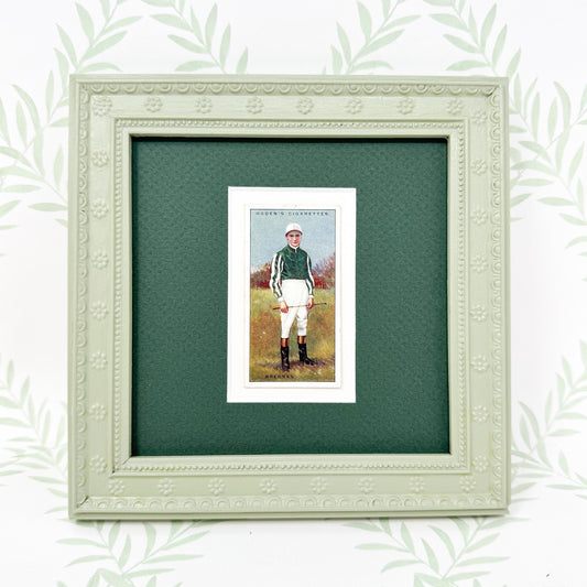 Framed Antique Jockey Horse Cigarette Card c. 1930, J. Brennan