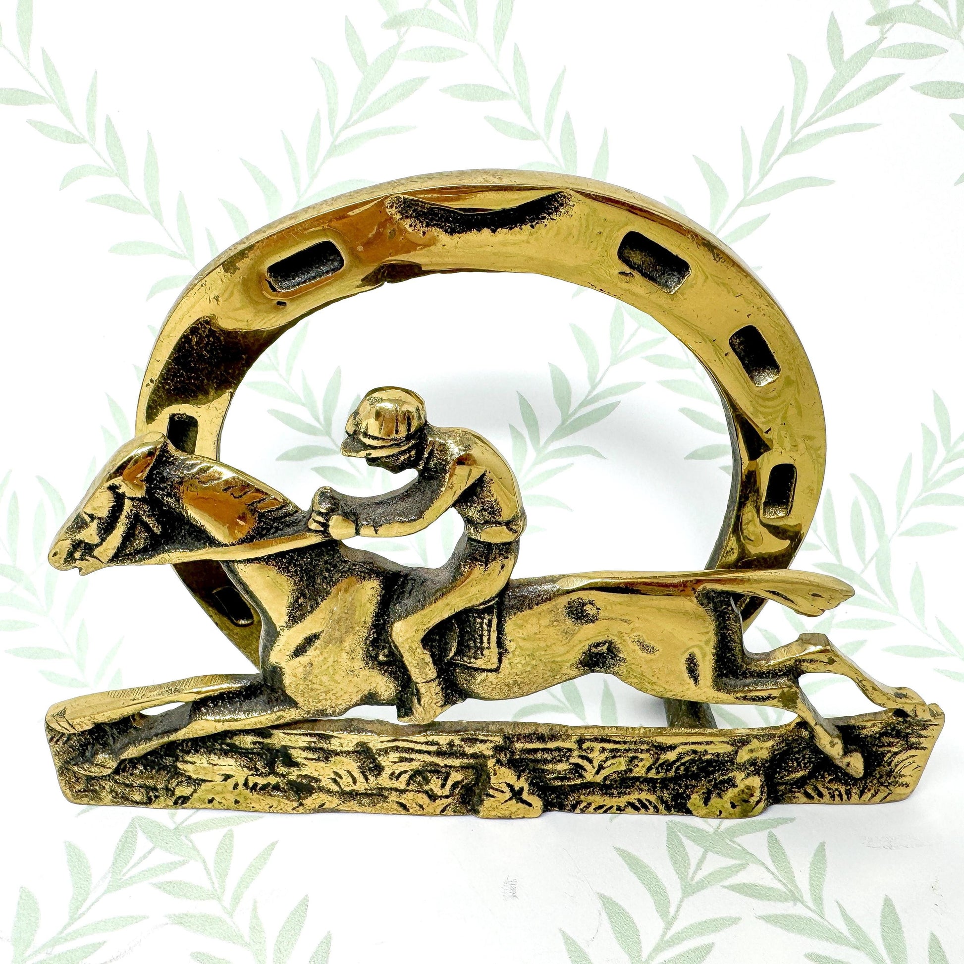 Vintage Brass Horse and Jockey Letter Mail Holder