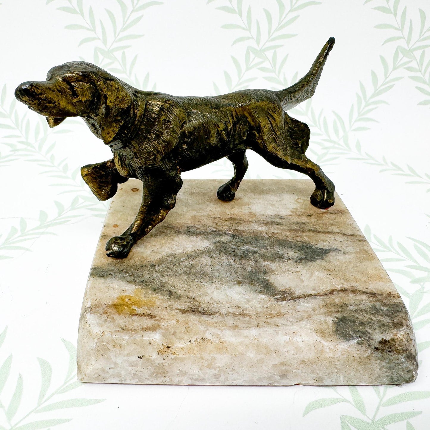 Brass Spaniel Dog Figurine on Marble Base