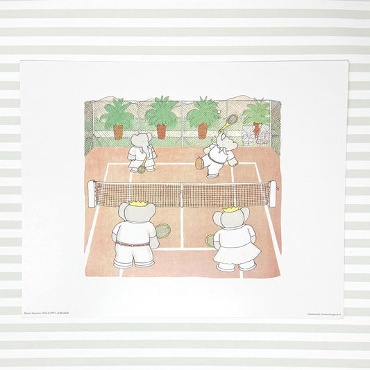 Vintage Babar the Elephant Prints, 11x14", Tennis Court