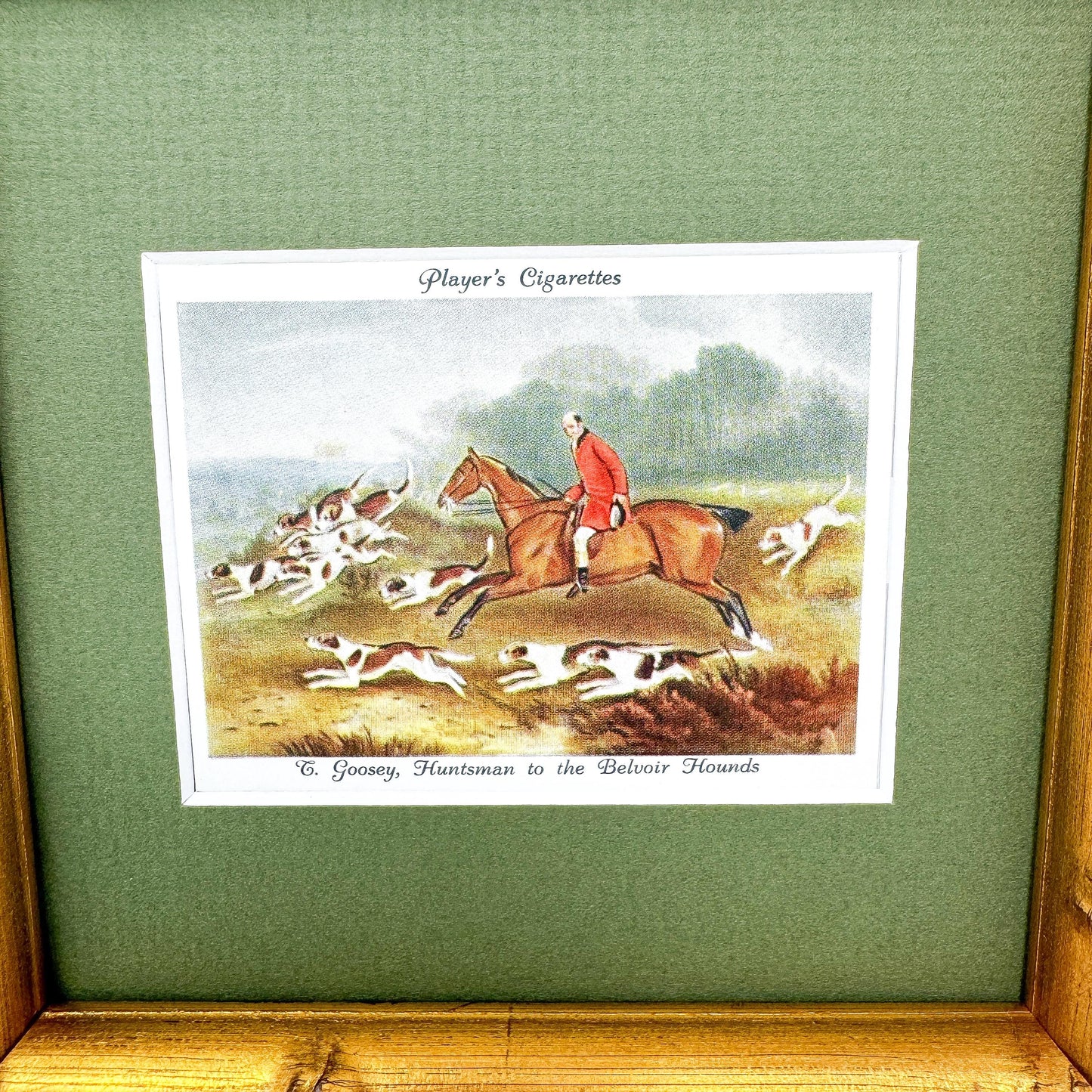 Framed Antique Fox Hunt Cigarette Card c. 1938, Huntsman to the Belvoir Hounds