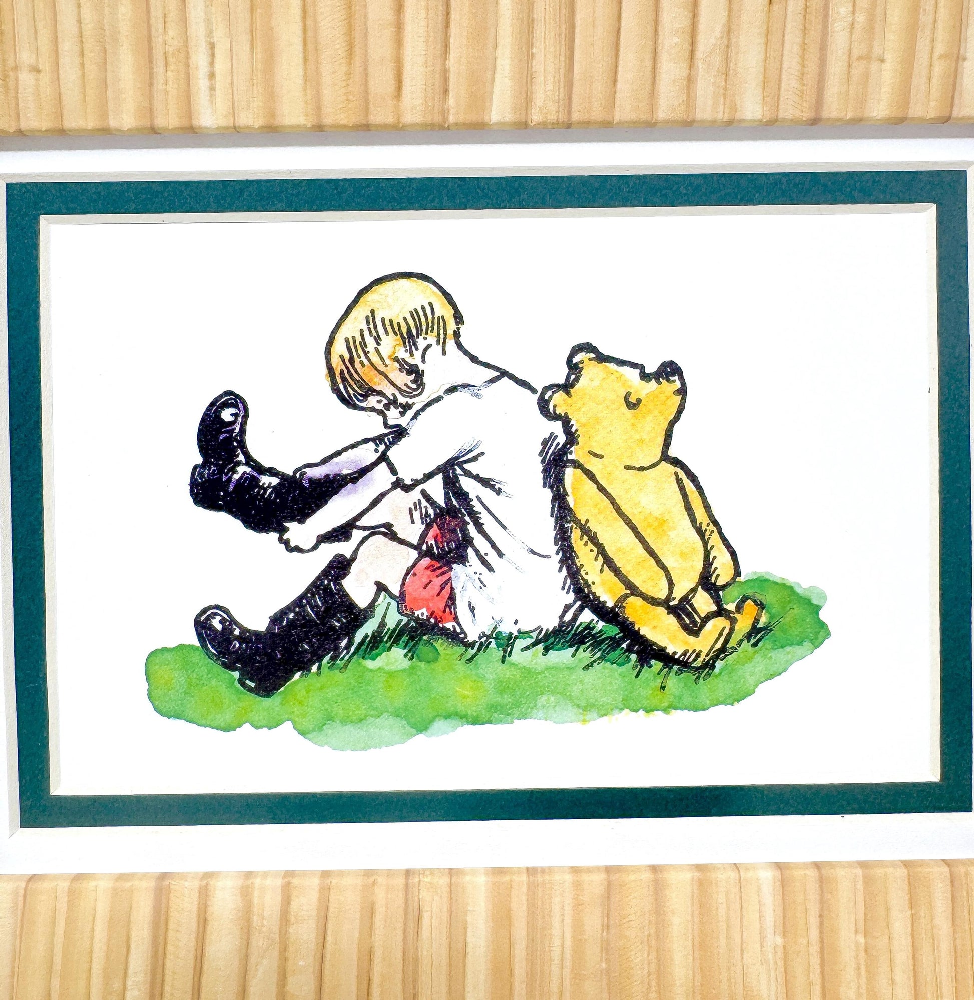 Framed Vintage Winnie the Pooh Postcard, Christopher Robin and Pooh