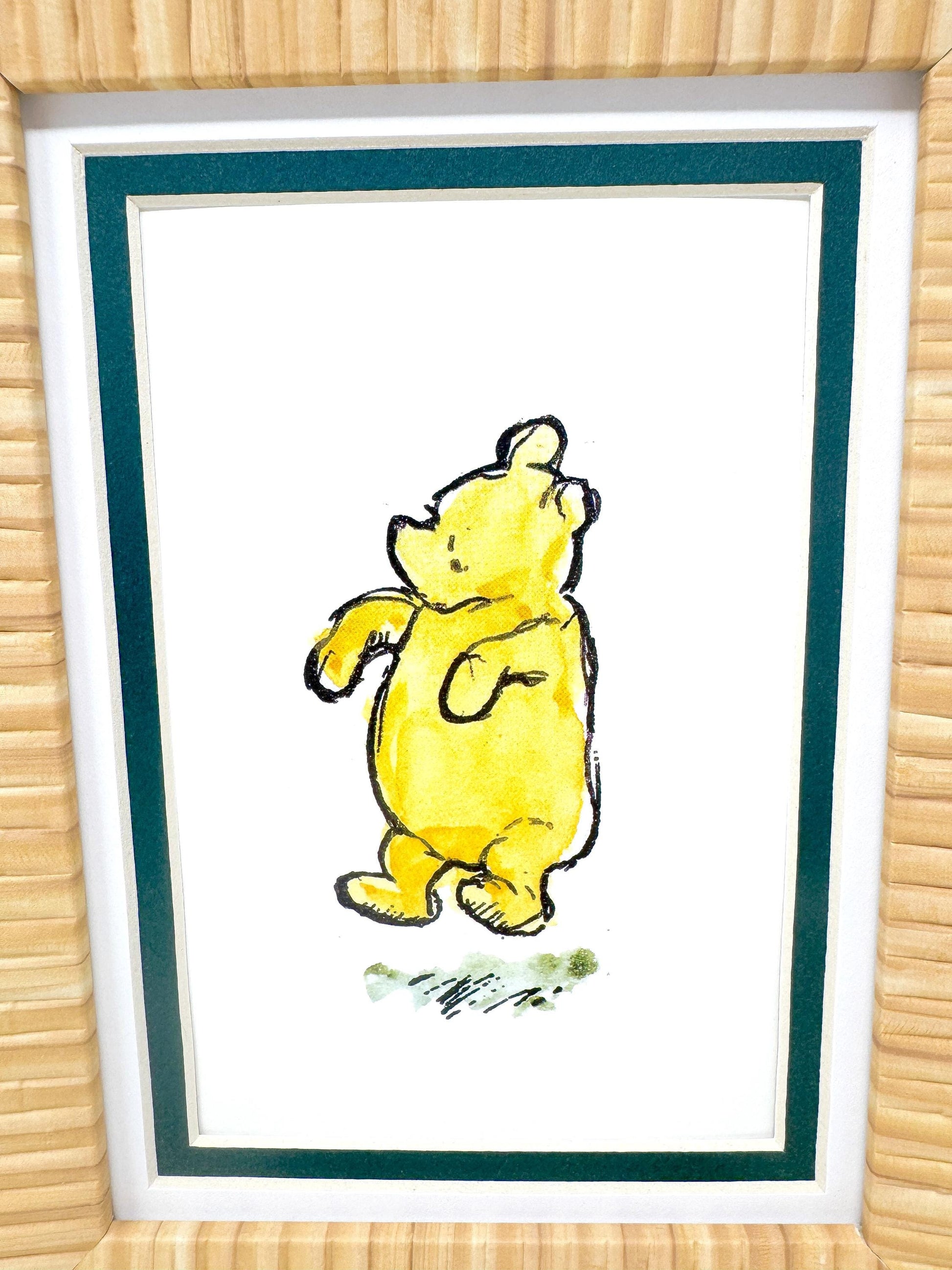 Framed Vintage Winnie the Pooh Postcard, Pooh Jumping