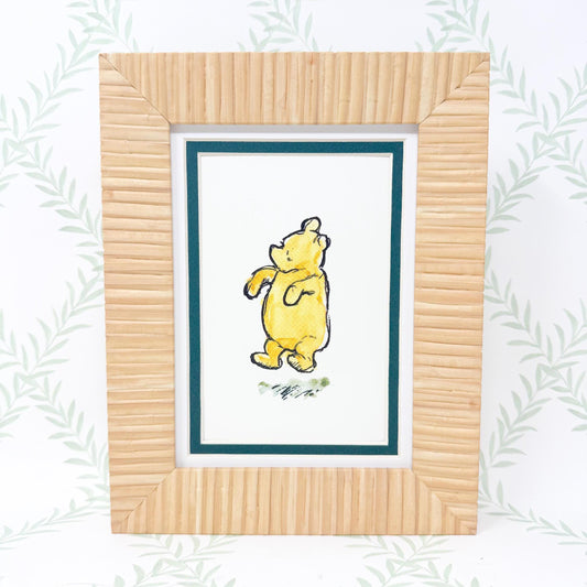 Framed Vintage Winnie the Pooh Postcard, Pooh Jumping