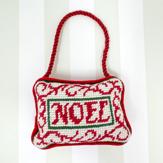 Vintage Christmas Needlepoint Door Hanger, Noel