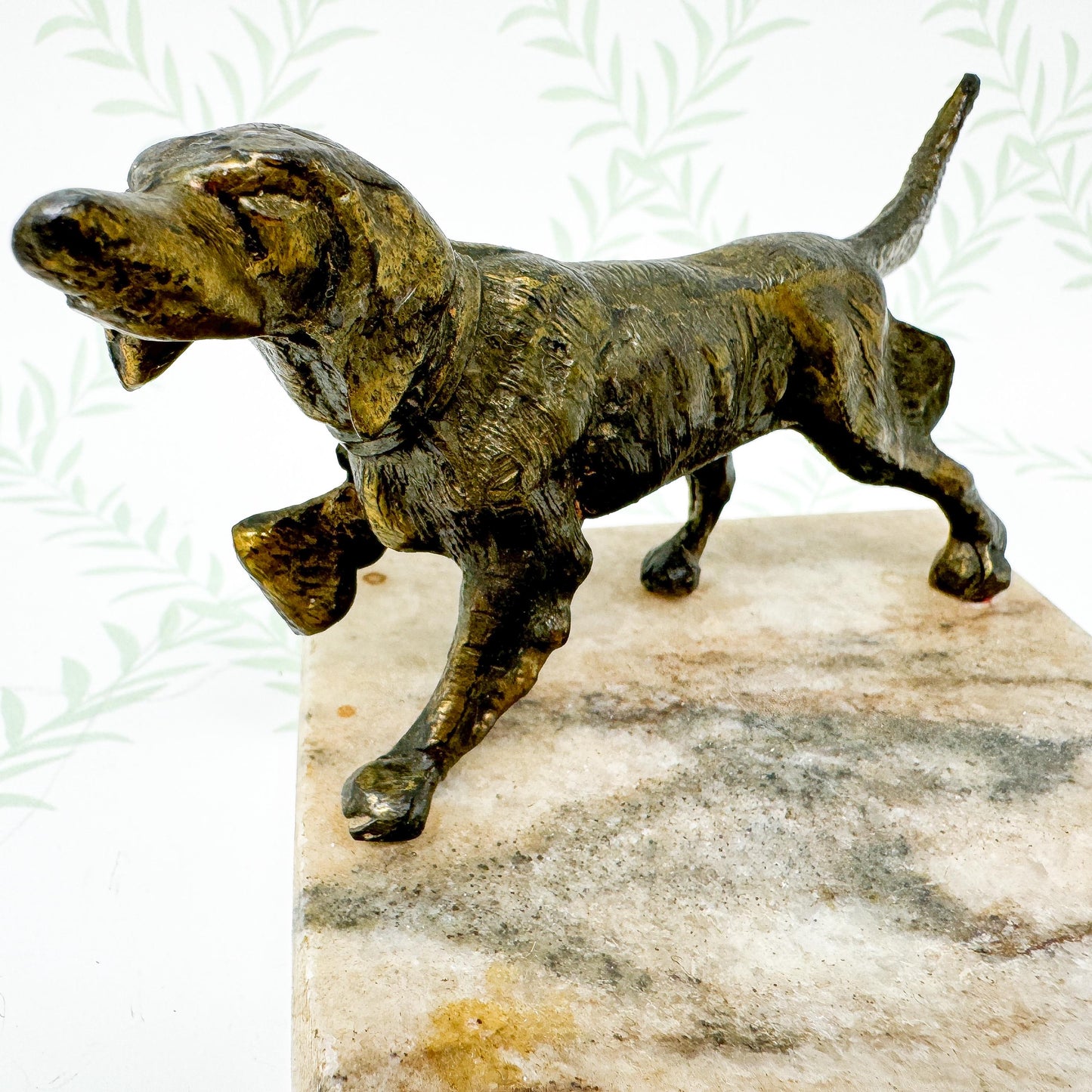 Brass Spaniel Dog Figurine on Marble Base