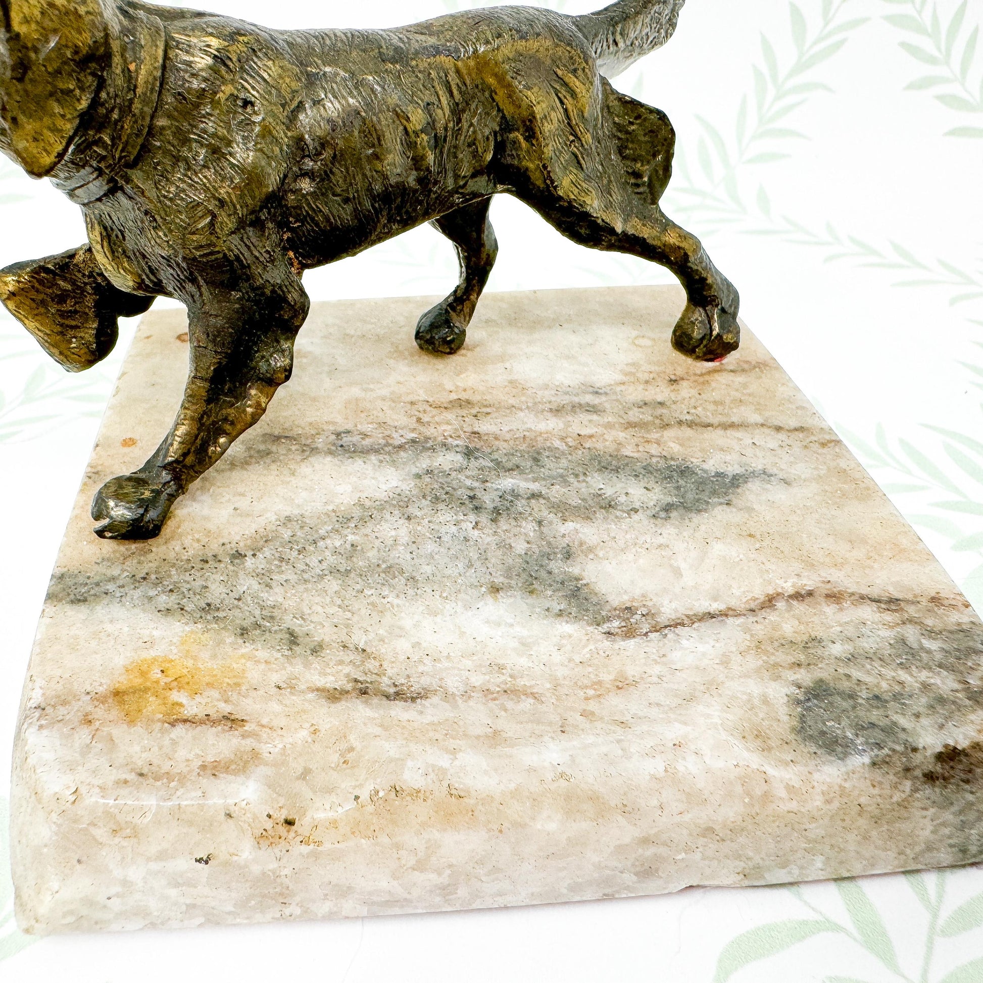 Brass Spaniel Dog Figurine on Marble Base