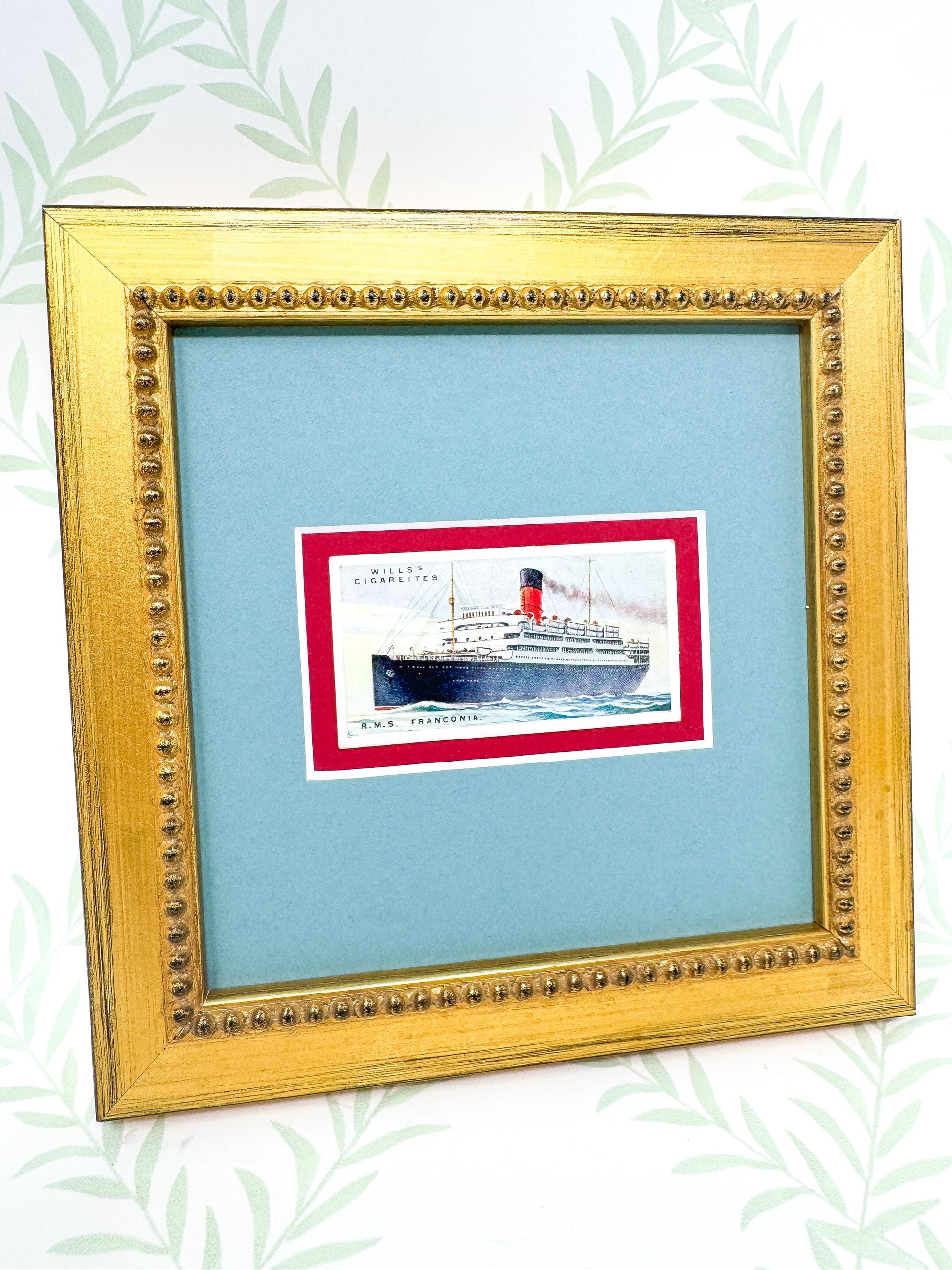 Framed Antique Ship Cigarette Card, RMS Franconia