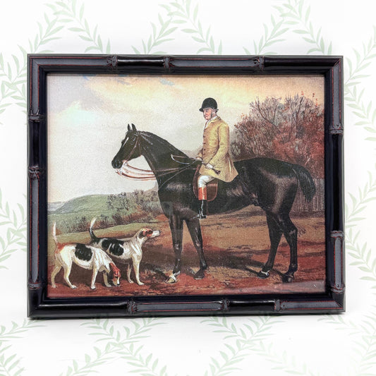 Fox Hunting Equestrian Print in Bamboo Frame