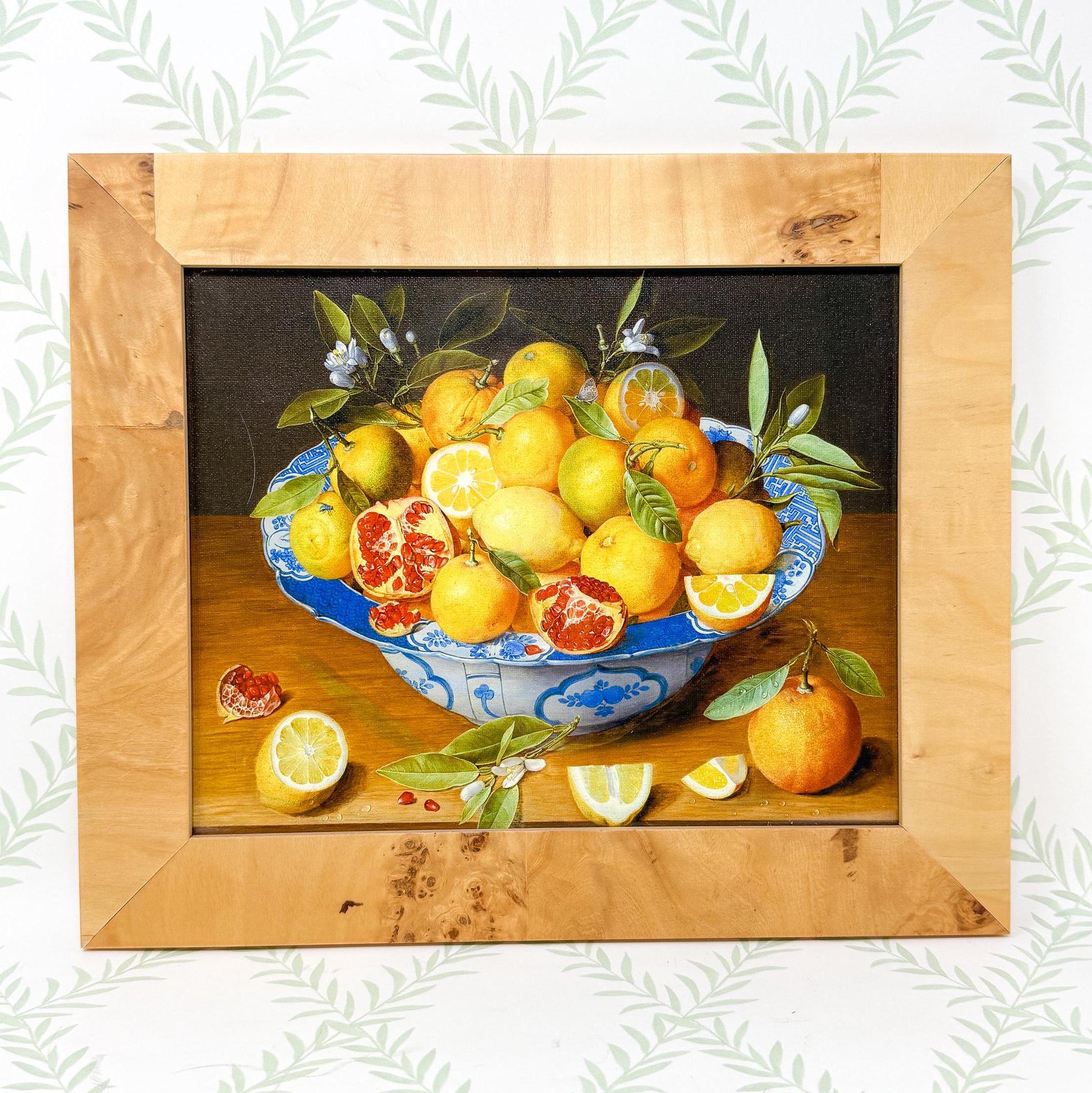 Print in Burlwood Frame, Still Life with Lemons, Oranges and a Pomegranate