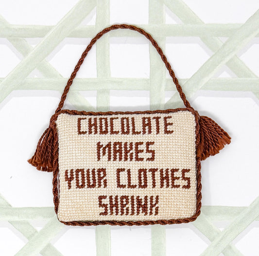 Vintage Handmade Needlepoint Door Hanger, Chocolate Makes Your Clothes Shrink