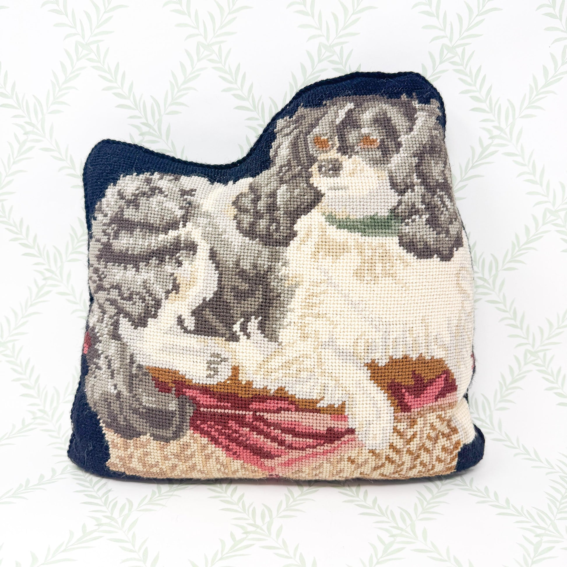 Vintage Needlepoint Pillow, King Charles Spaniel