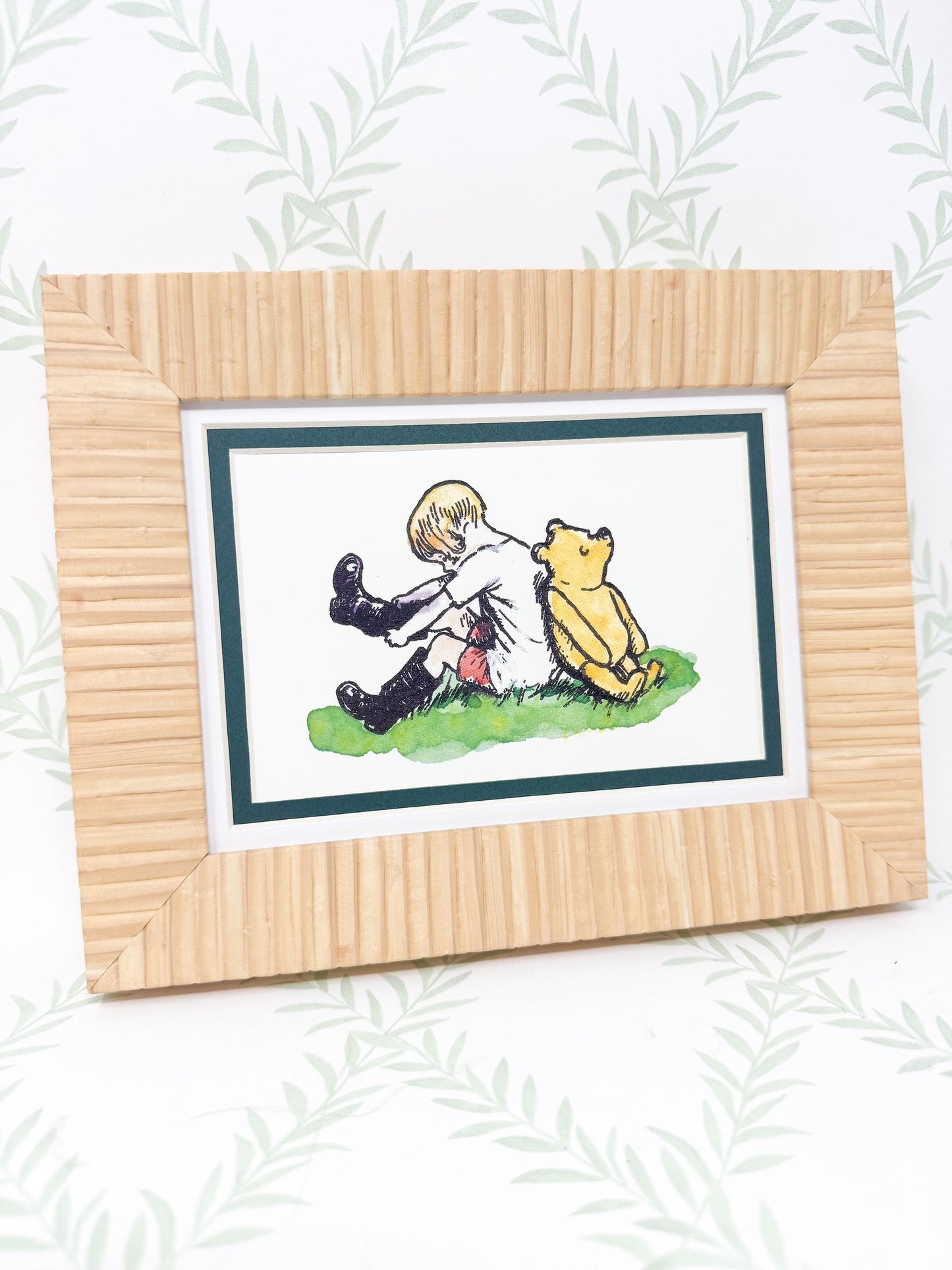 Framed Vintage Winnie the Pooh Postcard, Christopher Robin and Pooh