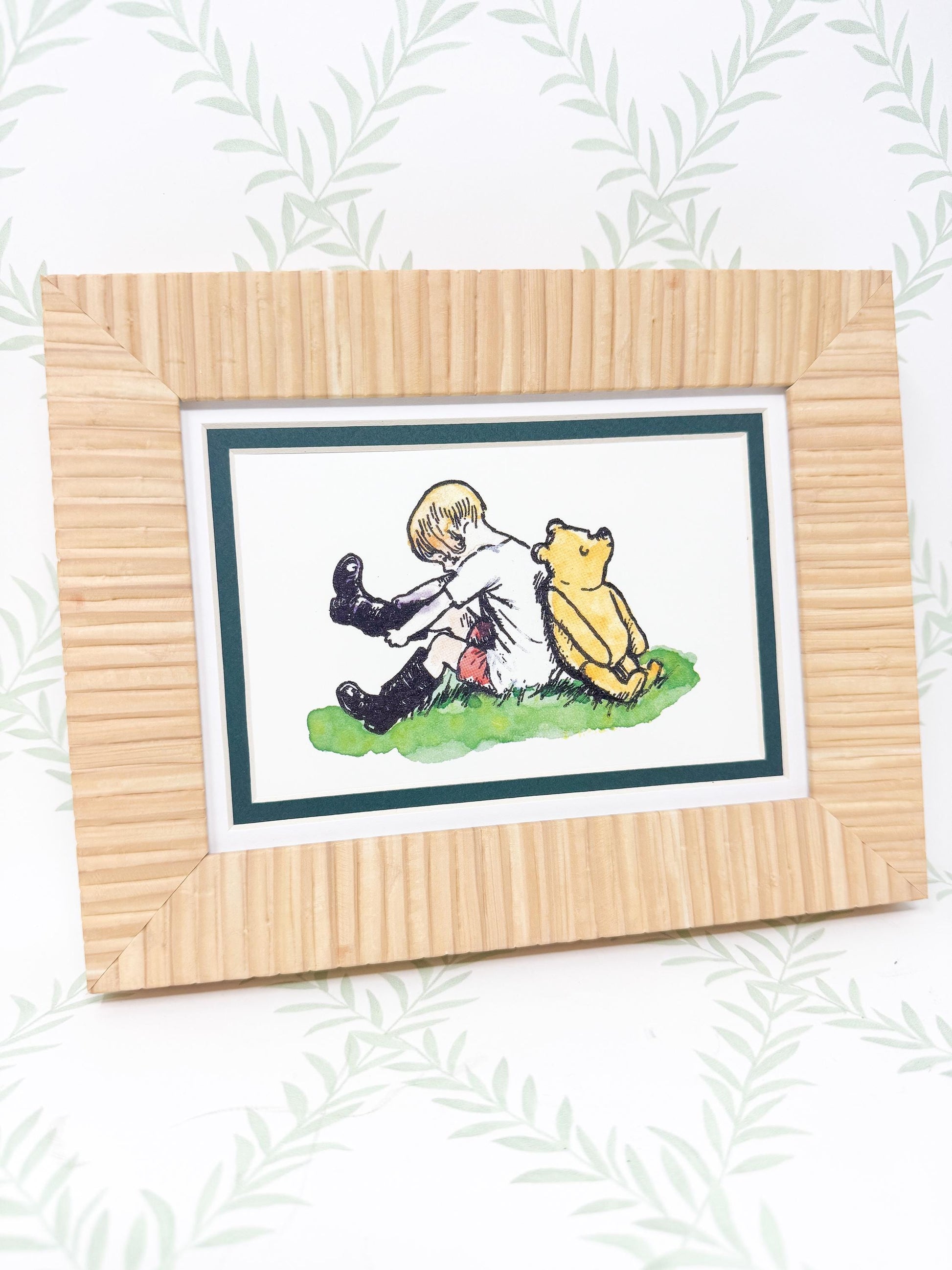 Framed Vintage Winnie the Pooh Postcard, Christopher Robin and Pooh