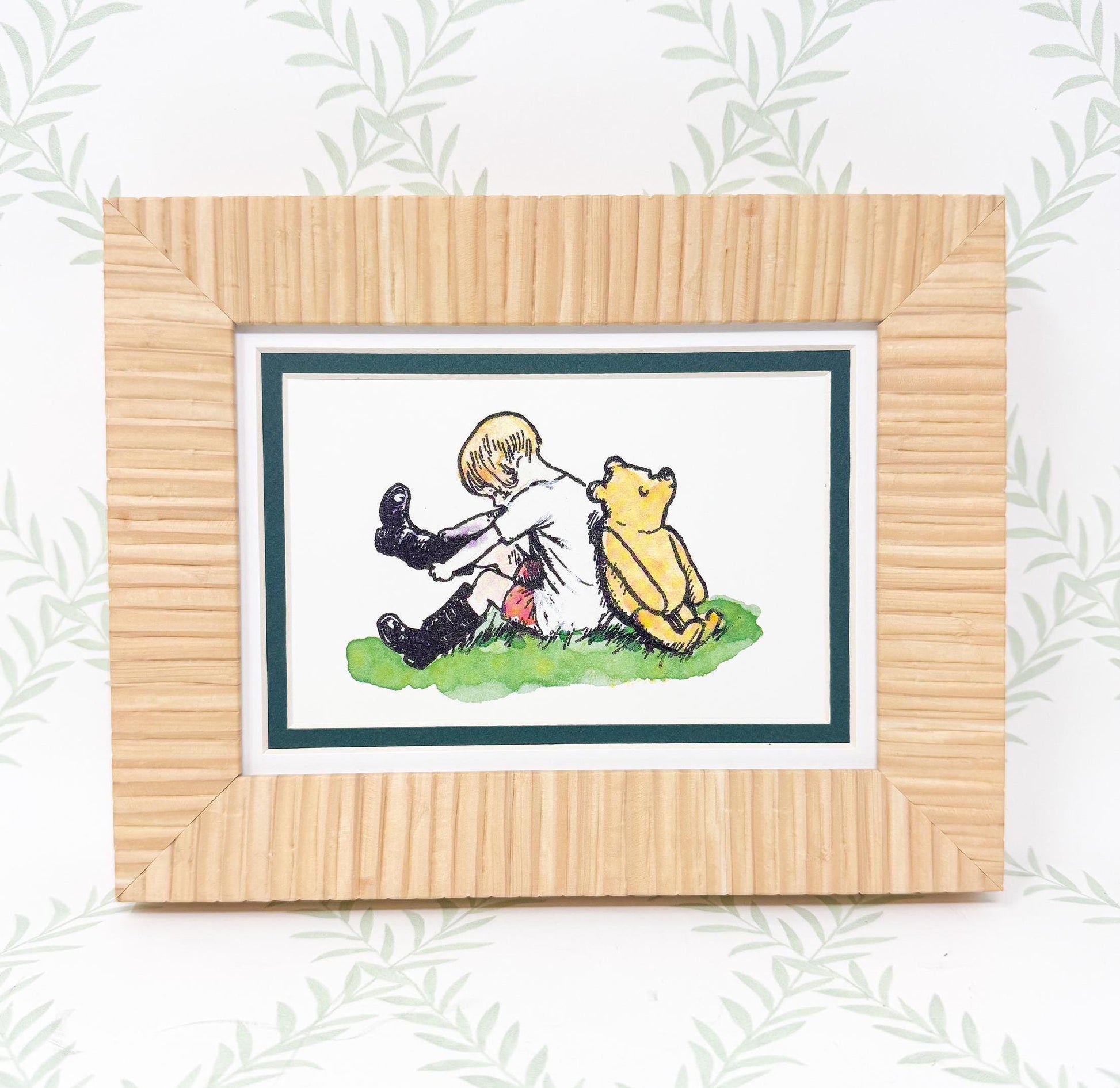 Framed Vintage Winnie the Pooh Postcard, Christopher Robin and Pooh