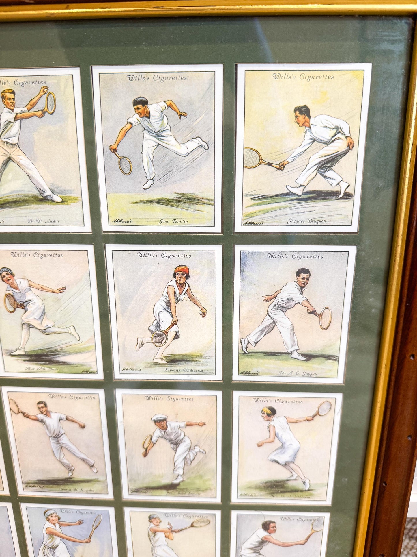 Vintage Framed British Tennis Cigarette Cards, 17"x20"