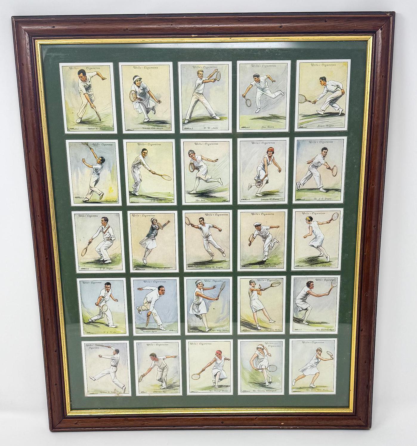 Vintage Framed British Tennis Cigarette Cards, 17"x20"