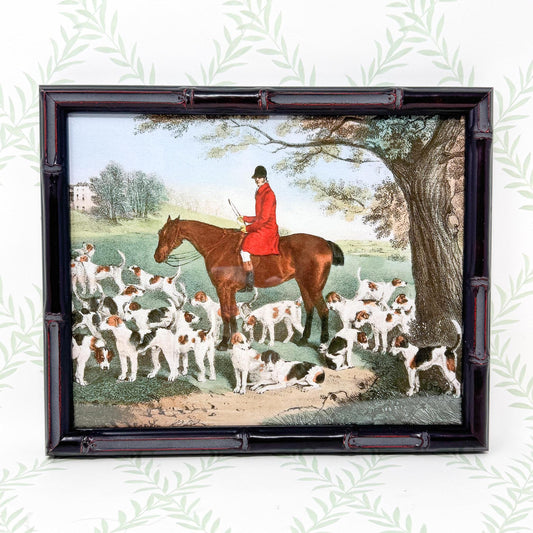 Fox Hunting Equestrian Print in Bamboo Frame