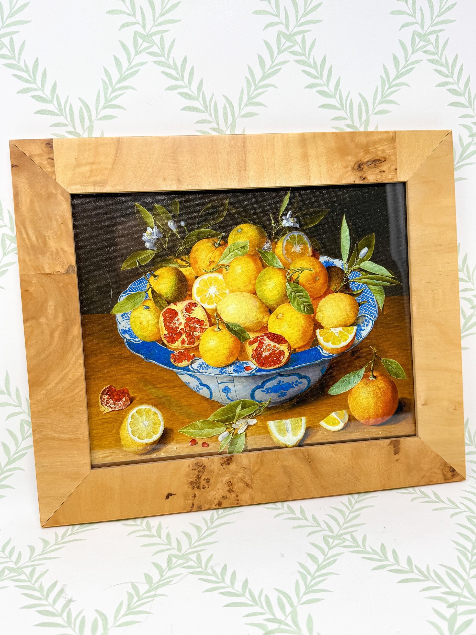 Print in Burlwood Frame, Still Life with Lemons, Oranges and a Pomegranate