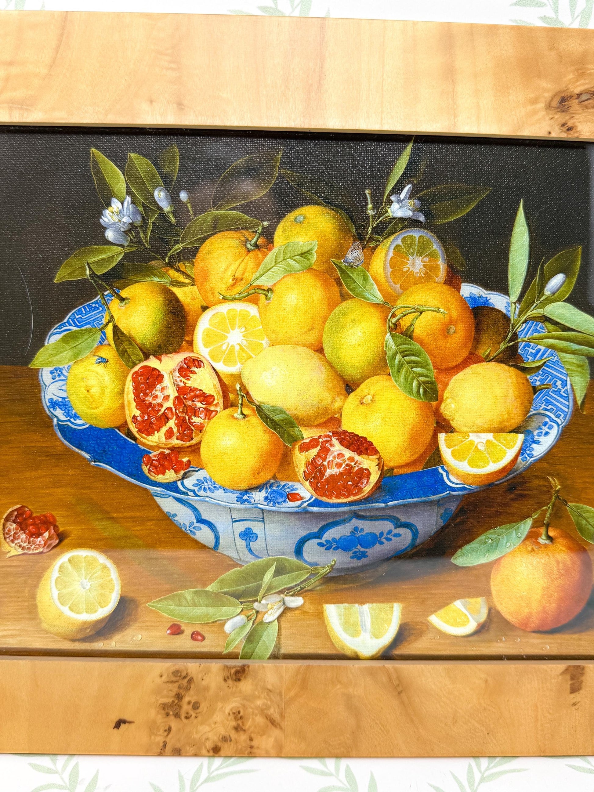 Print in Burlwood Frame, Still Life with Lemons, Oranges and a Pomegranate