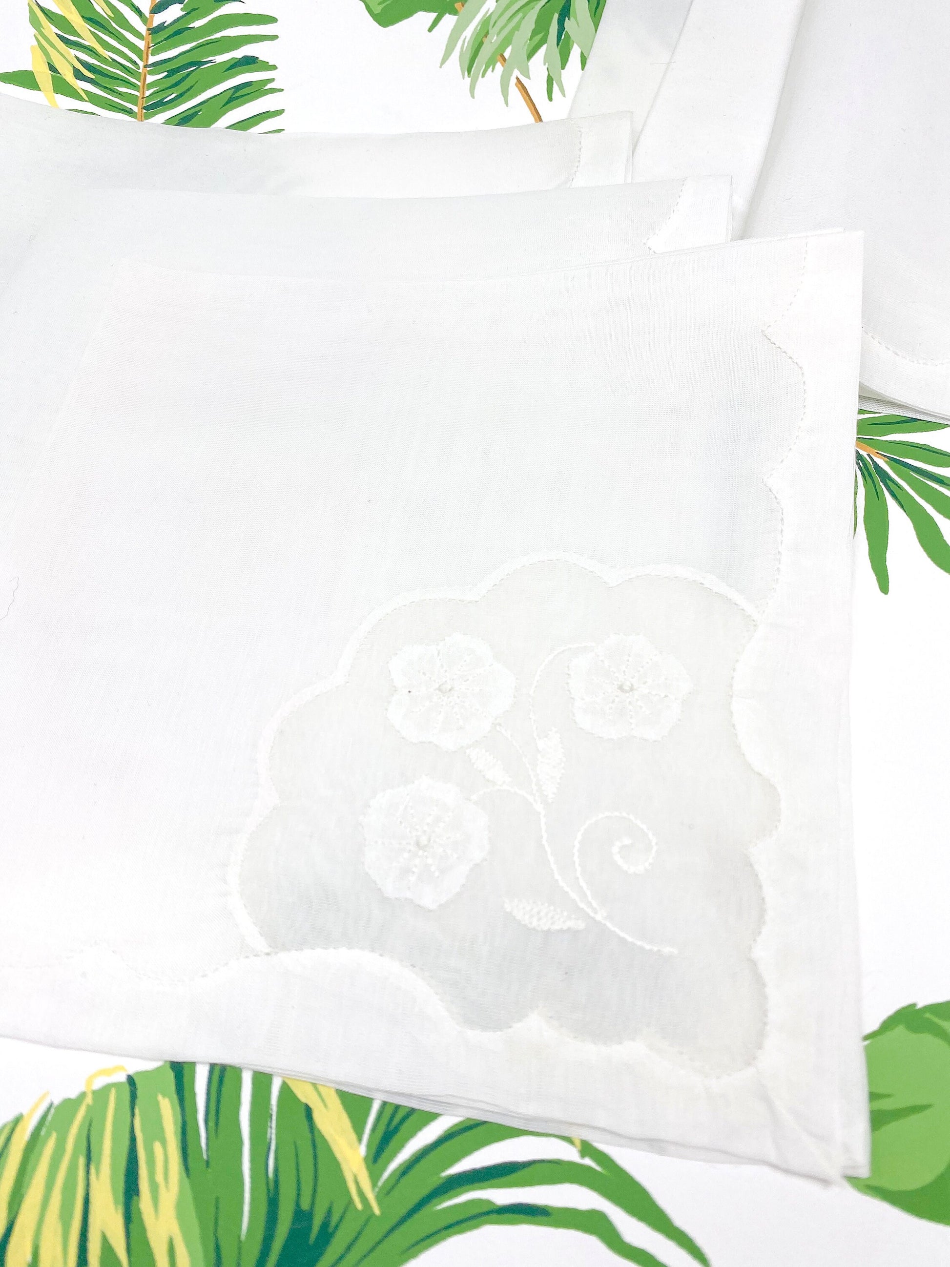 Vintage Madeira Cocktail Napkins and Placemats - White Sheer Floral