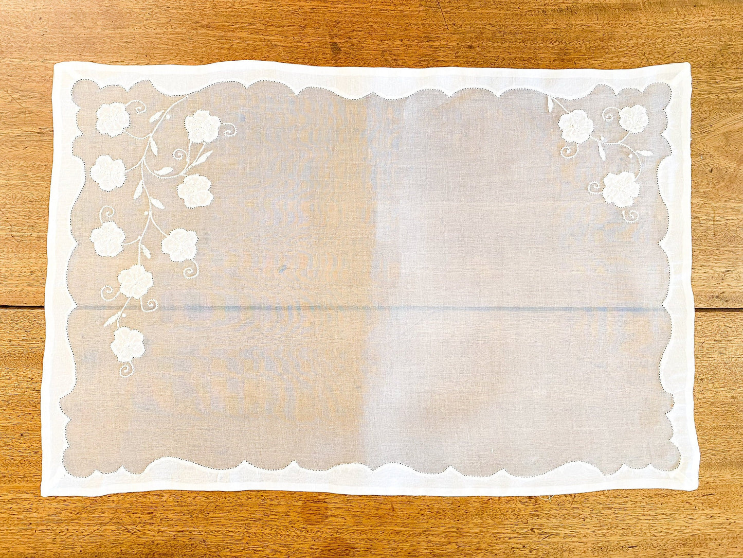 Vintage Madeira Cocktail Napkins and Placemats - White Sheer Floral