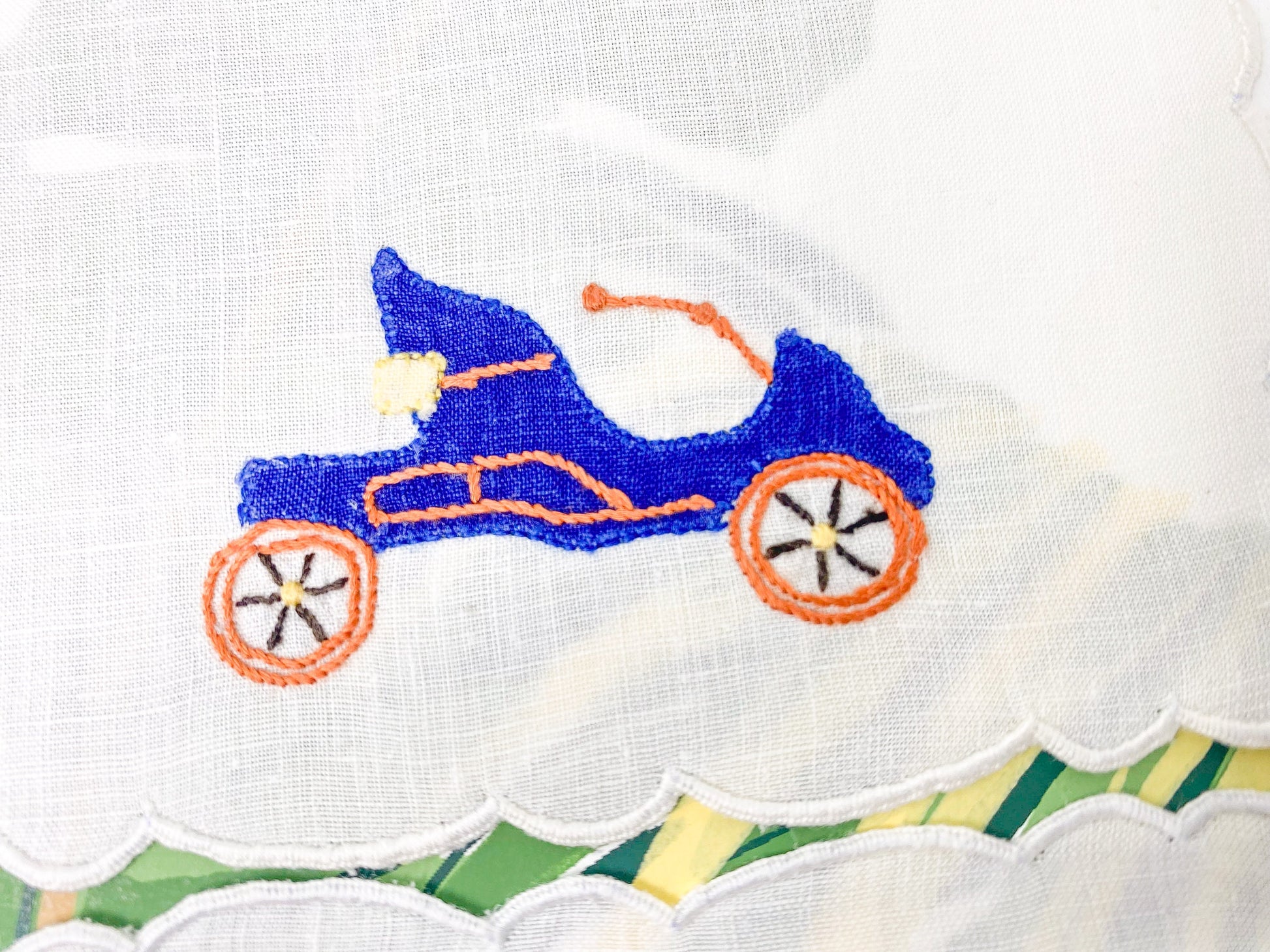 Set of 6 Embroidered Classic Car Madeira Cocktail Napkins