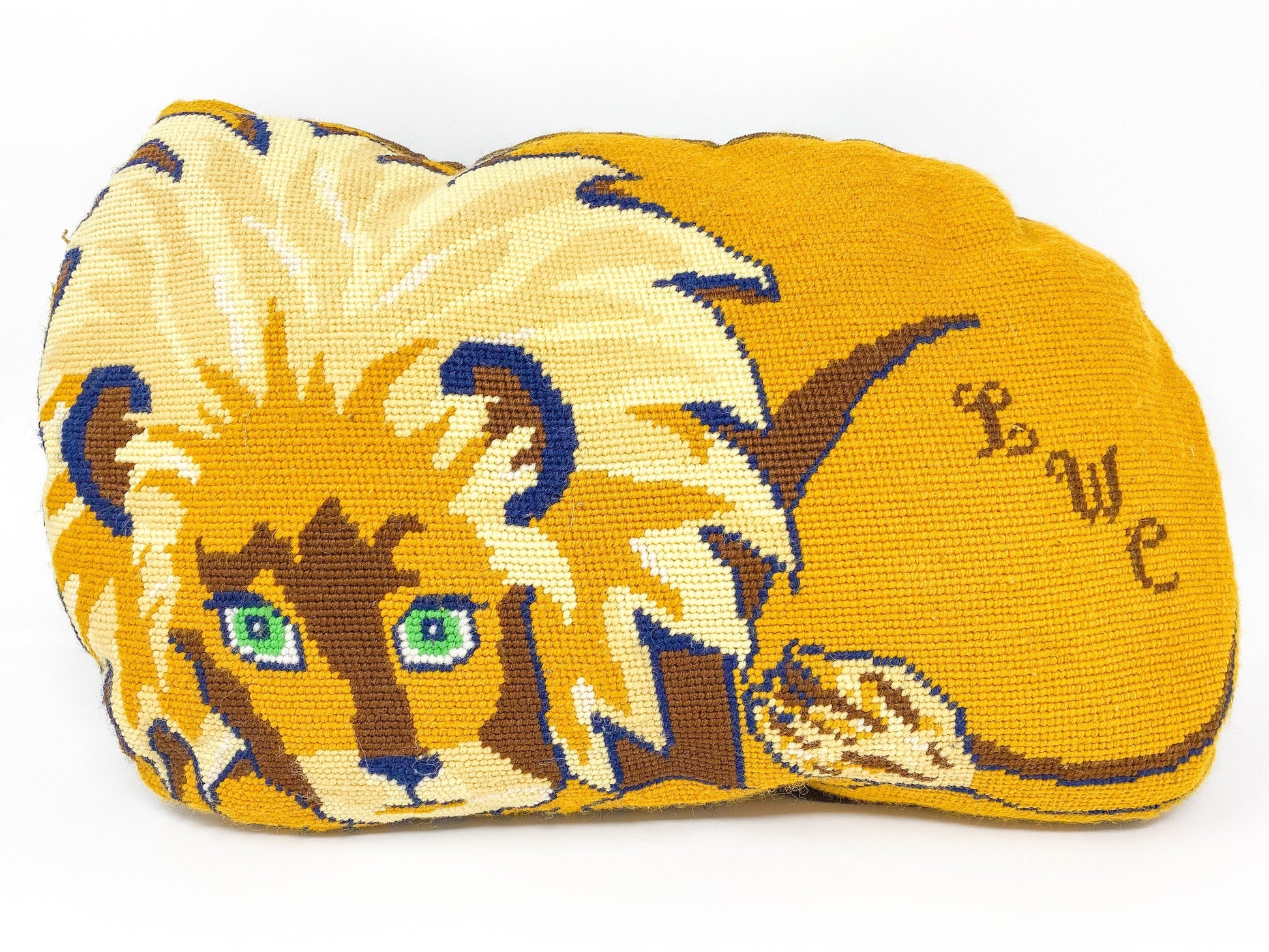 Vintage Handmade Lion Needlepoint Pillow