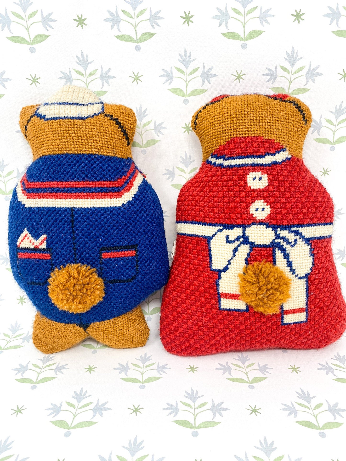 Pair of Handmade Needlepoint Bear Pillows