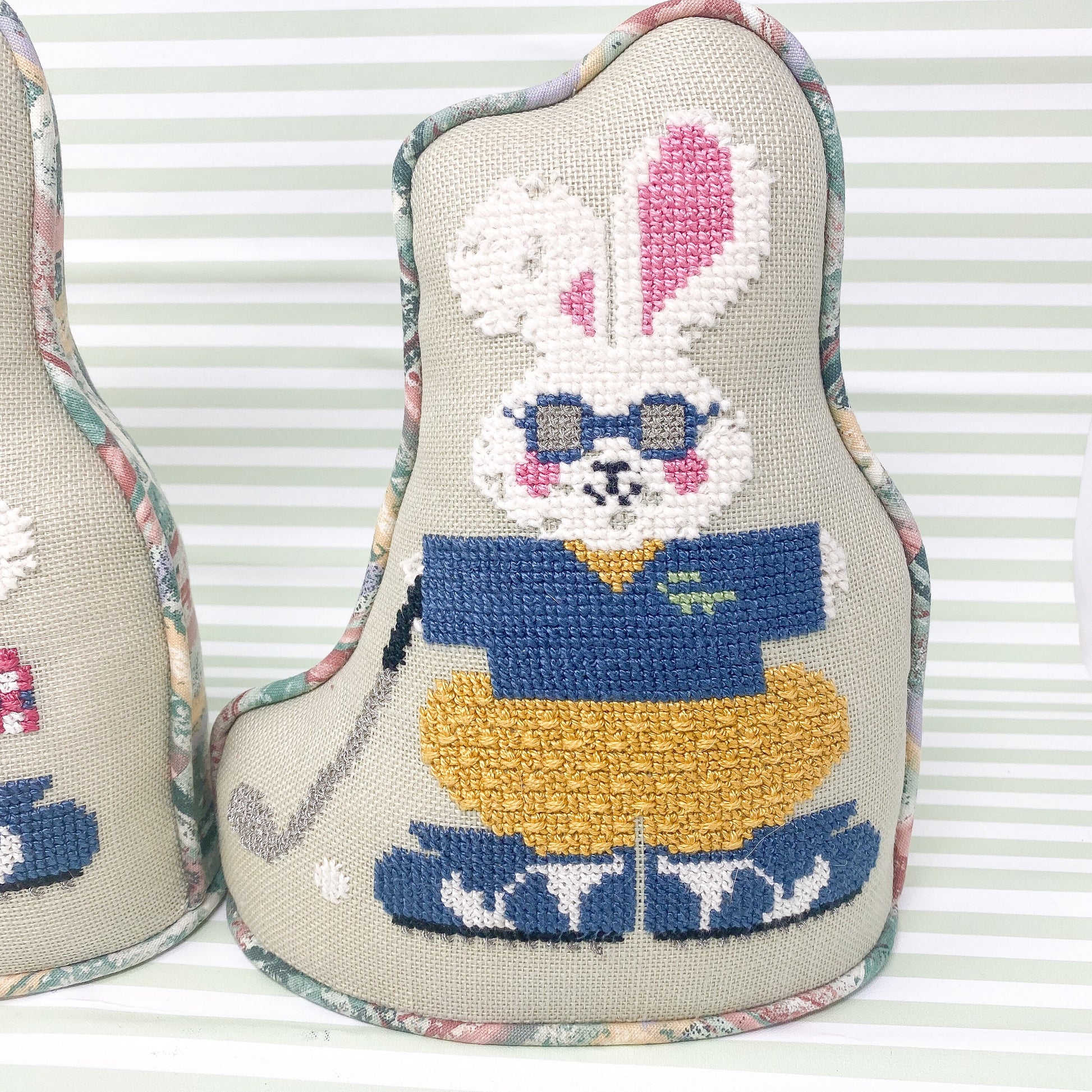 Pair of Bunny Golfer Standing Needlepoint Pillows