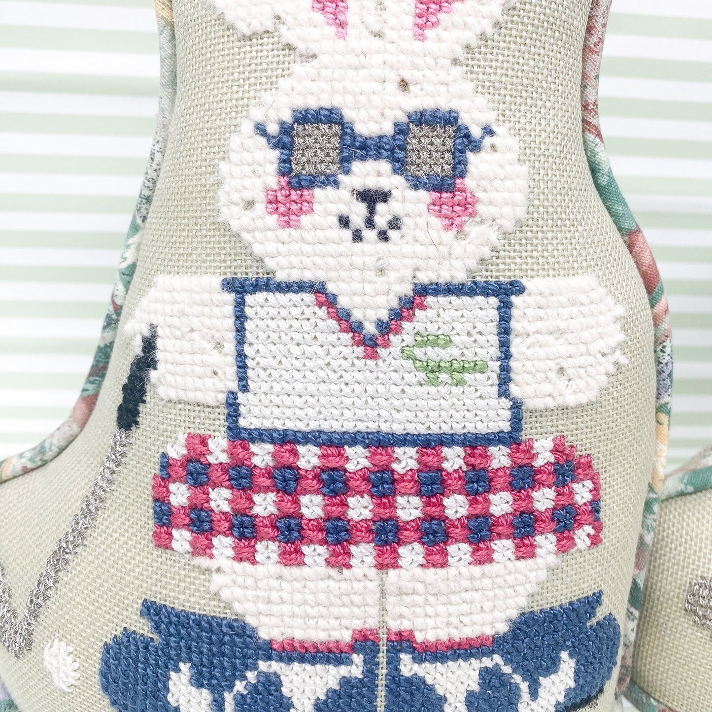 Pair of Bunny Golfer Standing Needlepoint Pillows