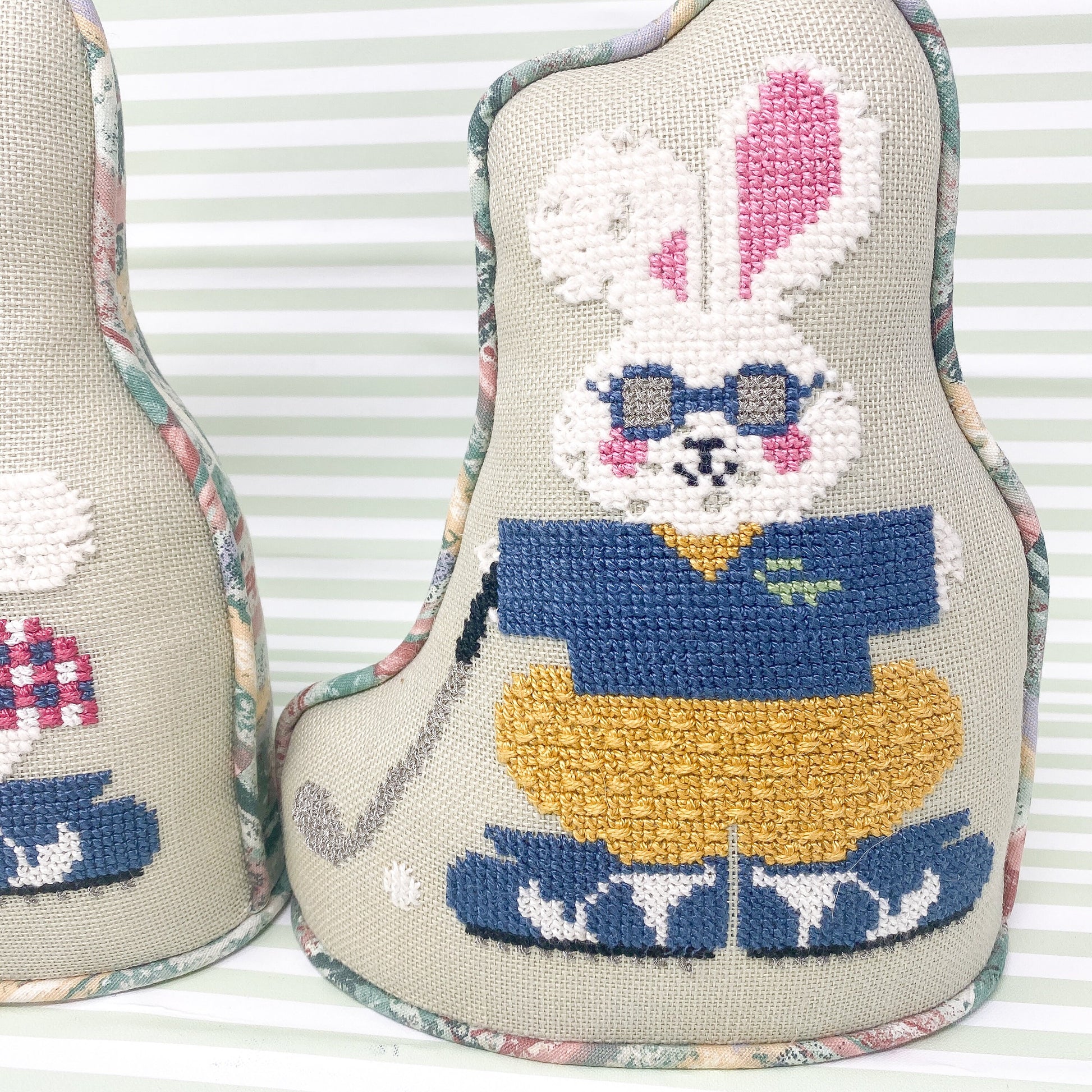 Pair of Bunny Golfer Standing Needlepoint Pillows