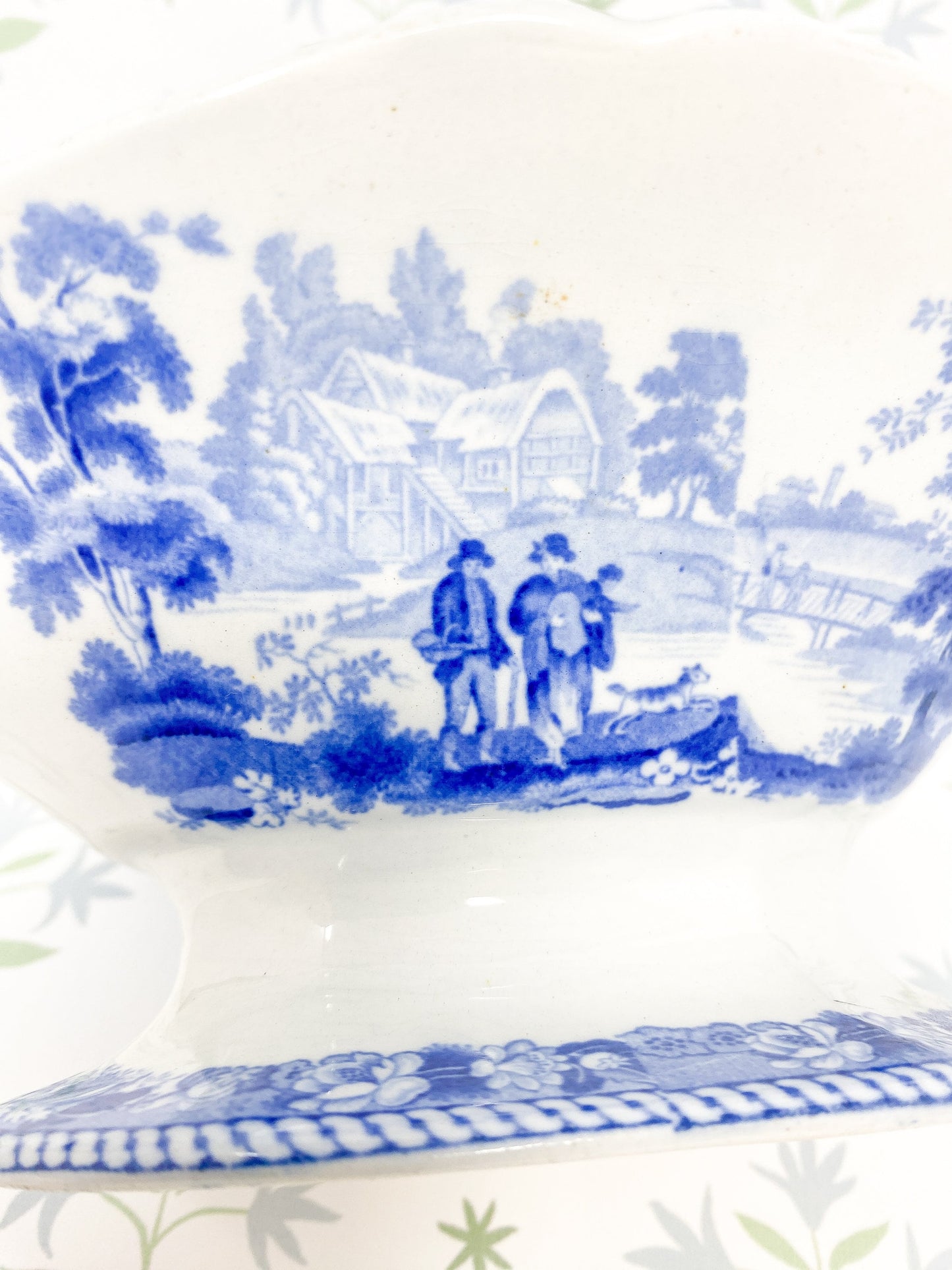 Antique Staffordshire Blue White Transferware Pedestal Bowl