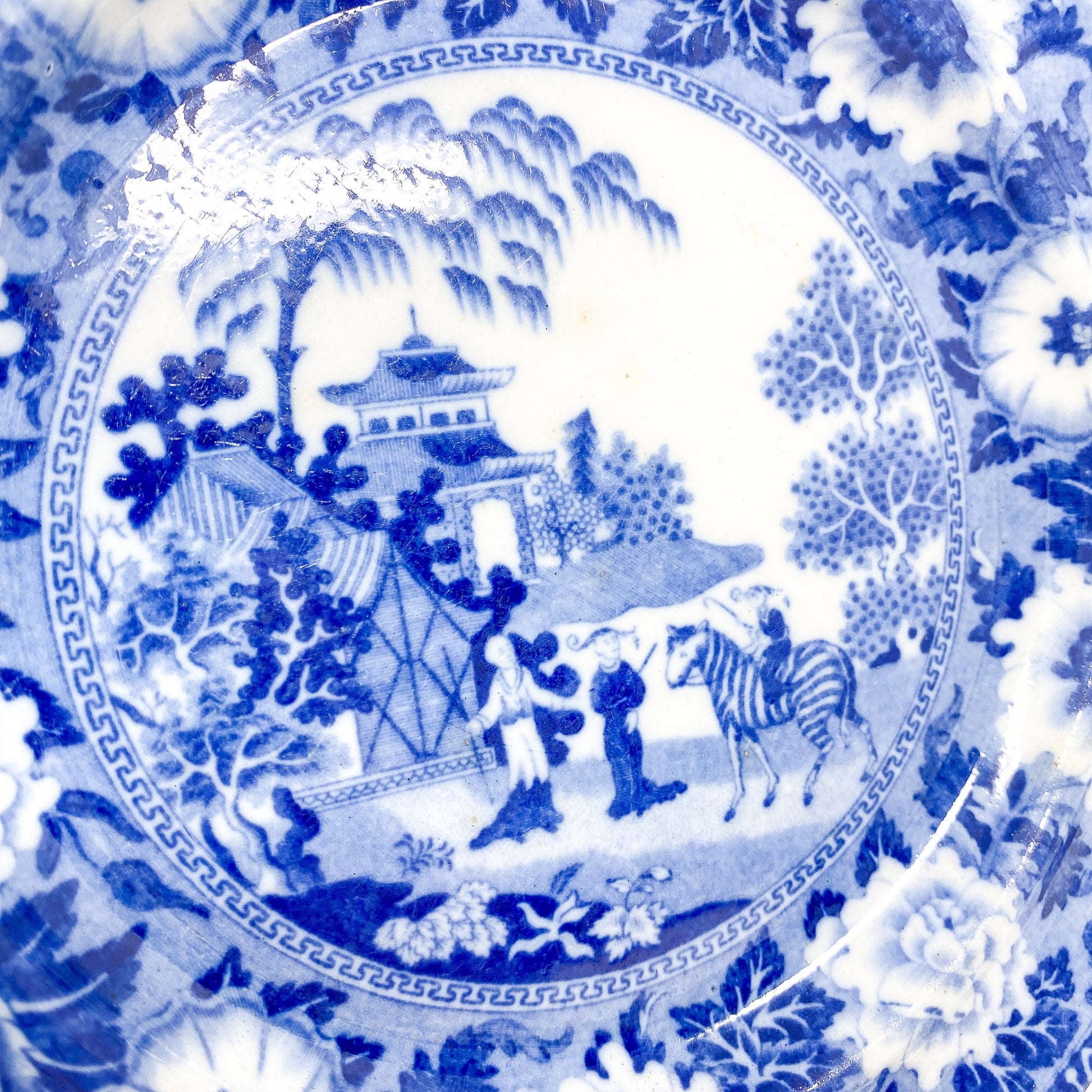 Antique John Rogers Zebra Pattern Blue Transferware Plate - c. 1830