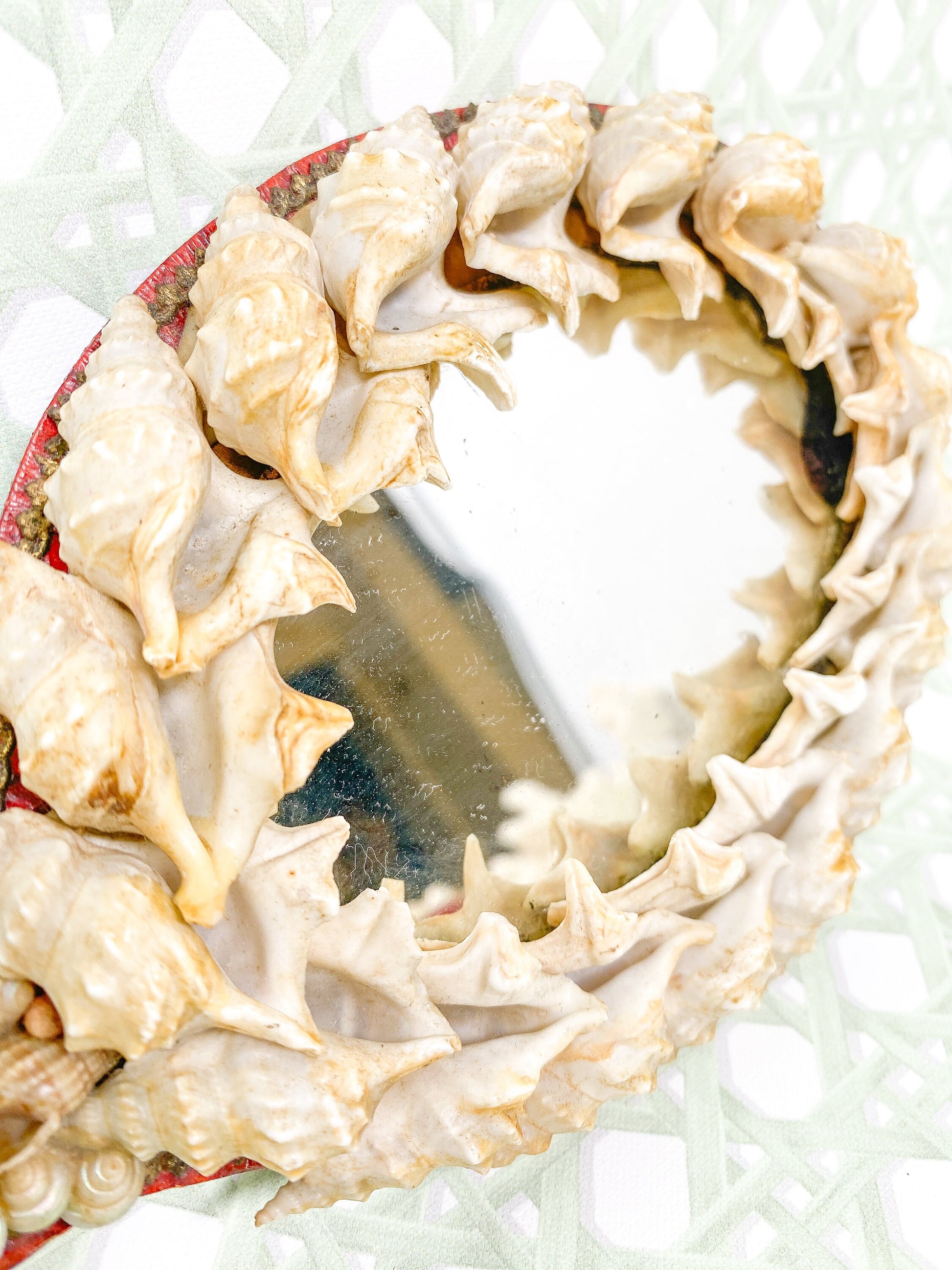 Antique Victorian Seashell Vanity Hand Mirror
