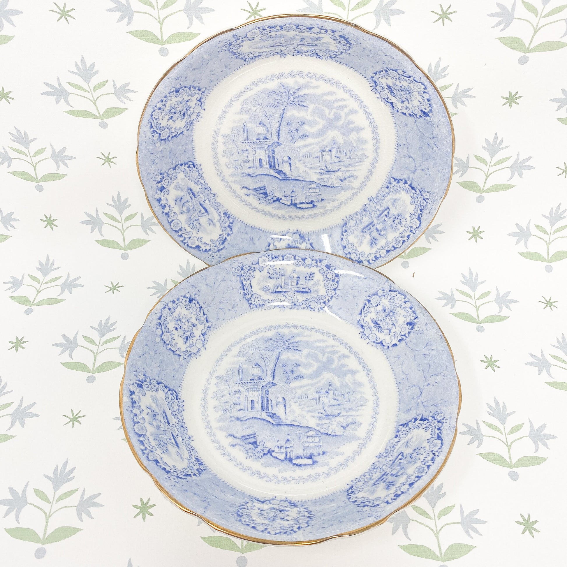 Pair of Antique Ridgway Oriental Staffordshire Bowls - c. 1890 - Blue and White Porcelain Transferware