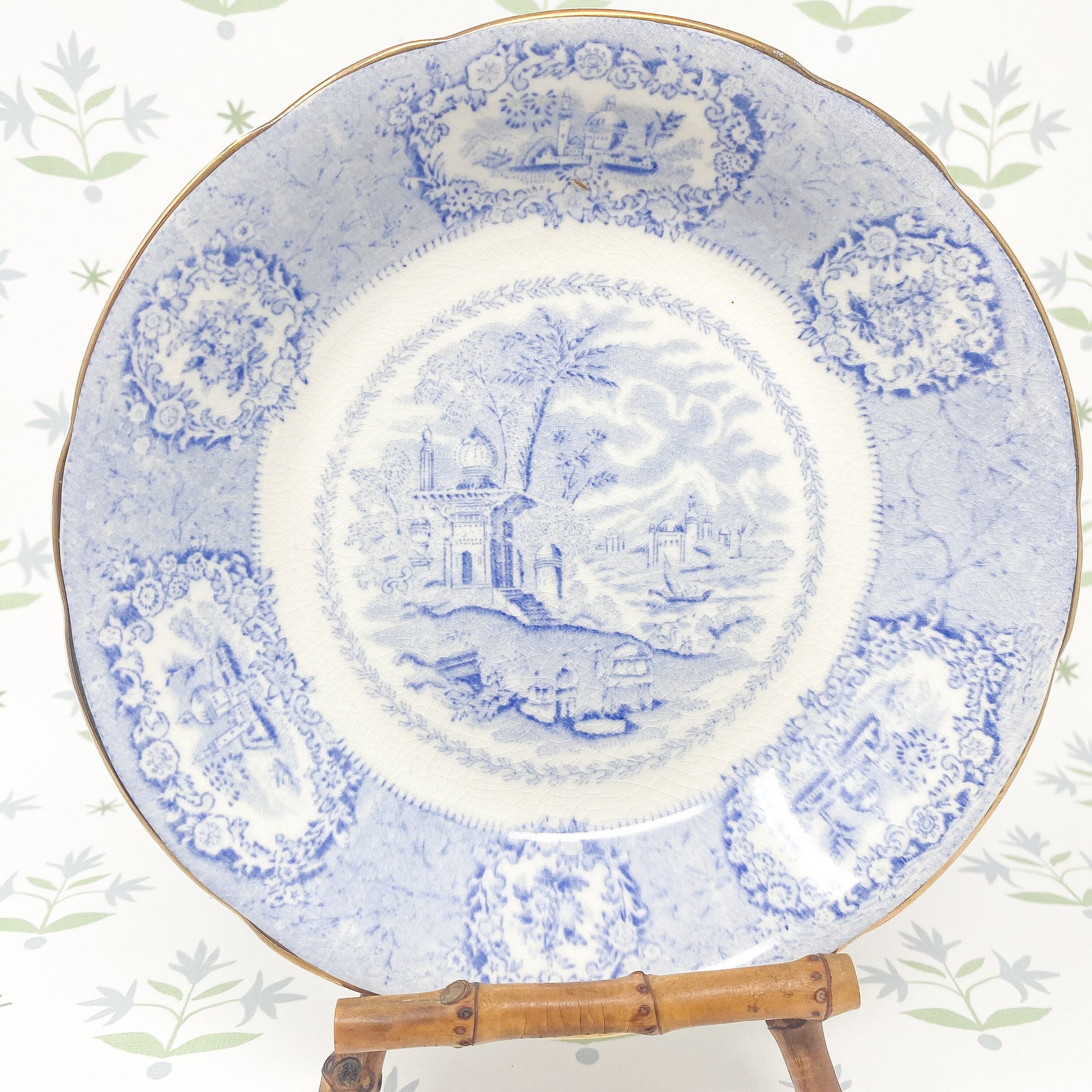 Pair of Antique Ridgway Oriental Staffordshire Bowls - c. 1890 - Blue and White Porcelain Transferware