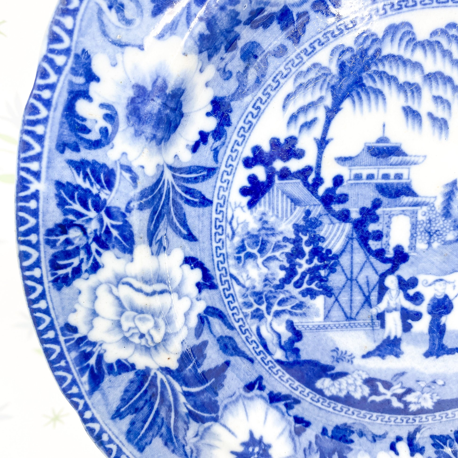 Antique John Rogers Zebra Pattern Blue Transferware Plate - c. 1830