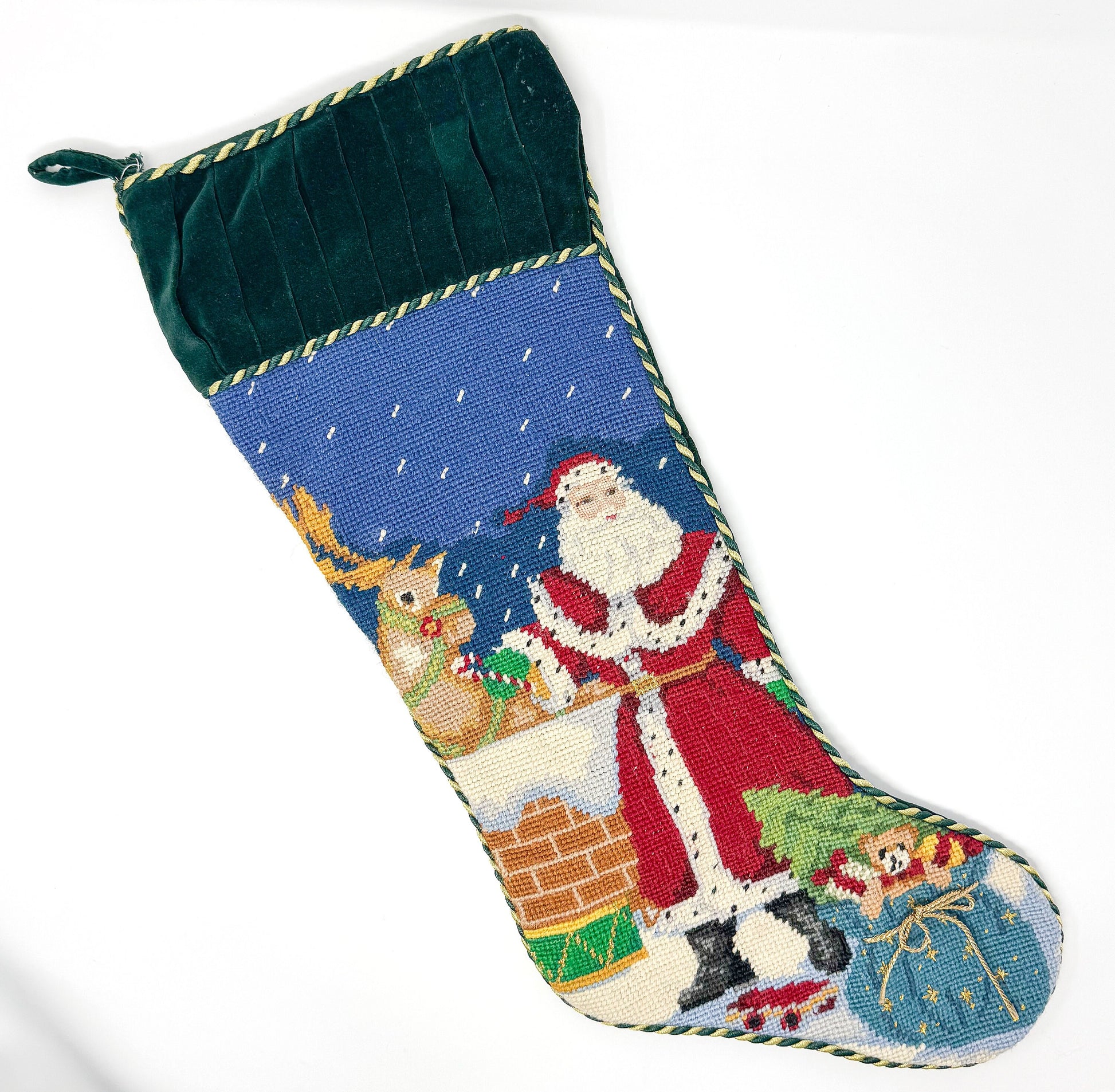Vintage Handmade Santa Claus Needlepoint Christmas Stocking