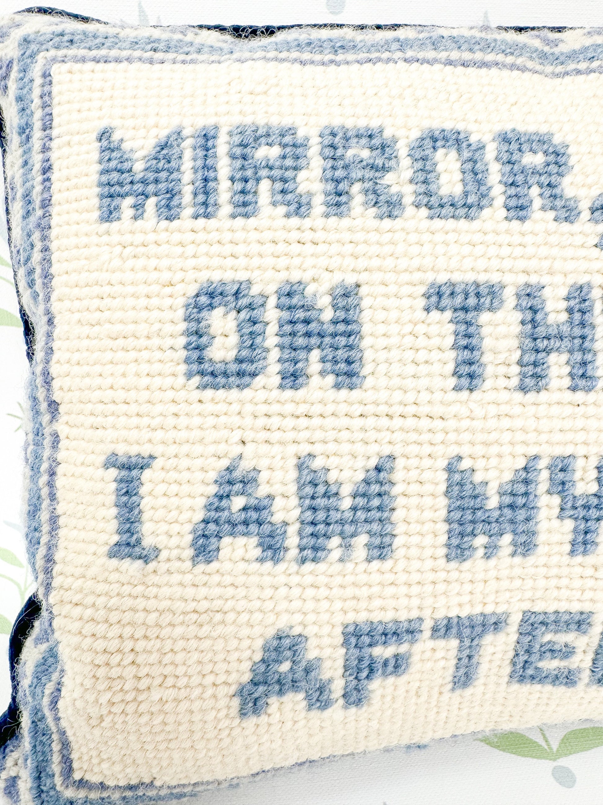 Mirror Mirror On The Wall, I Am My Mother After All Vintage Needlepoint Pillow