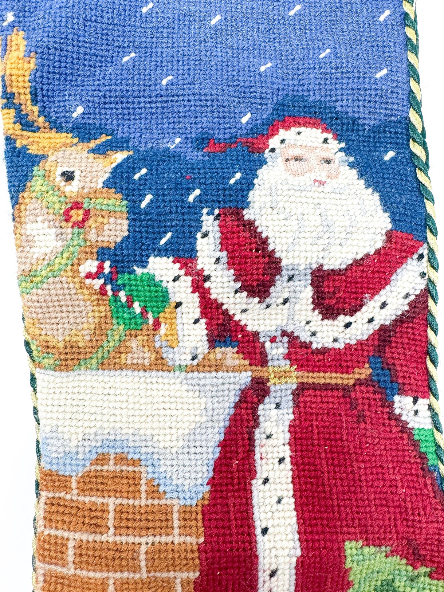 Vintage Handmade Santa Claus Needlepoint Christmas Stocking