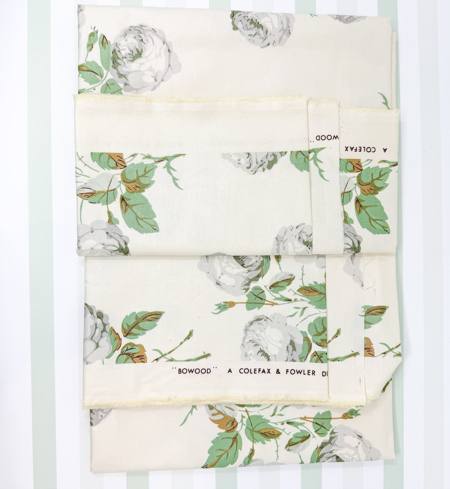 2 Yds. Bowood Colefax Fowler Chintz Cotton Fabric - Green / Grey