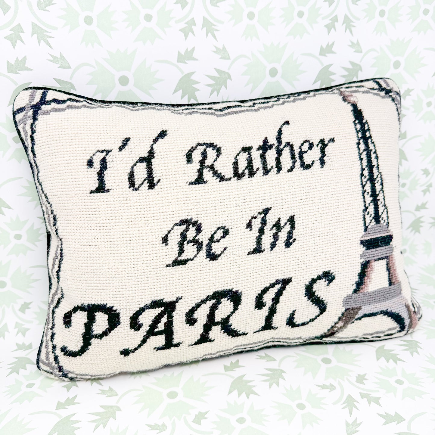 Vintage Needlepoint Decorative Pillow - I'd Rather Be In Paris