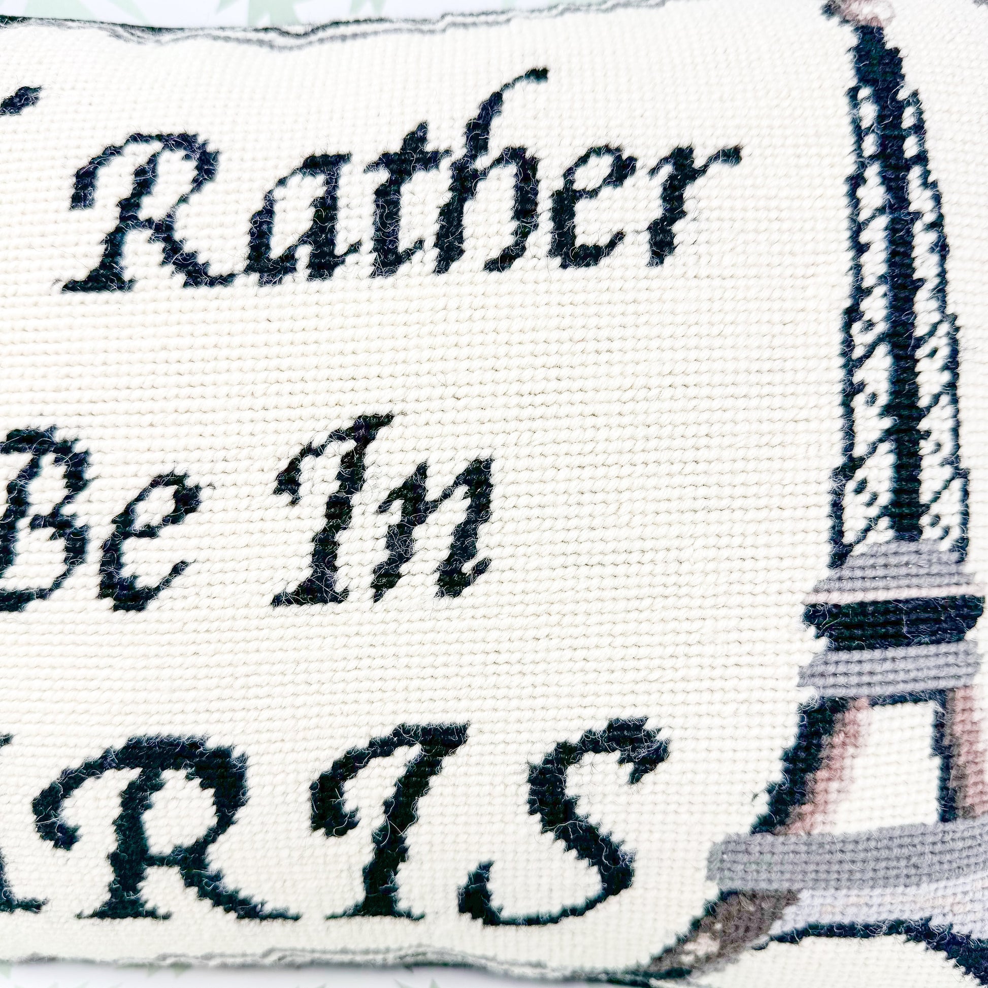 Vintage Needlepoint Decorative Pillow - I'd Rather Be In Paris