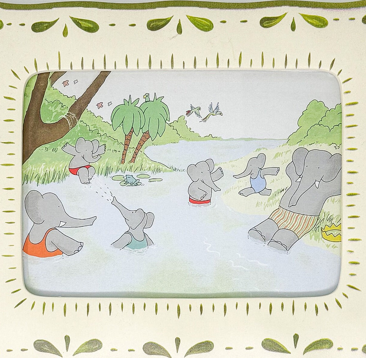 Framed Vintage Babar the Elephant Swimming Print - 5x7"