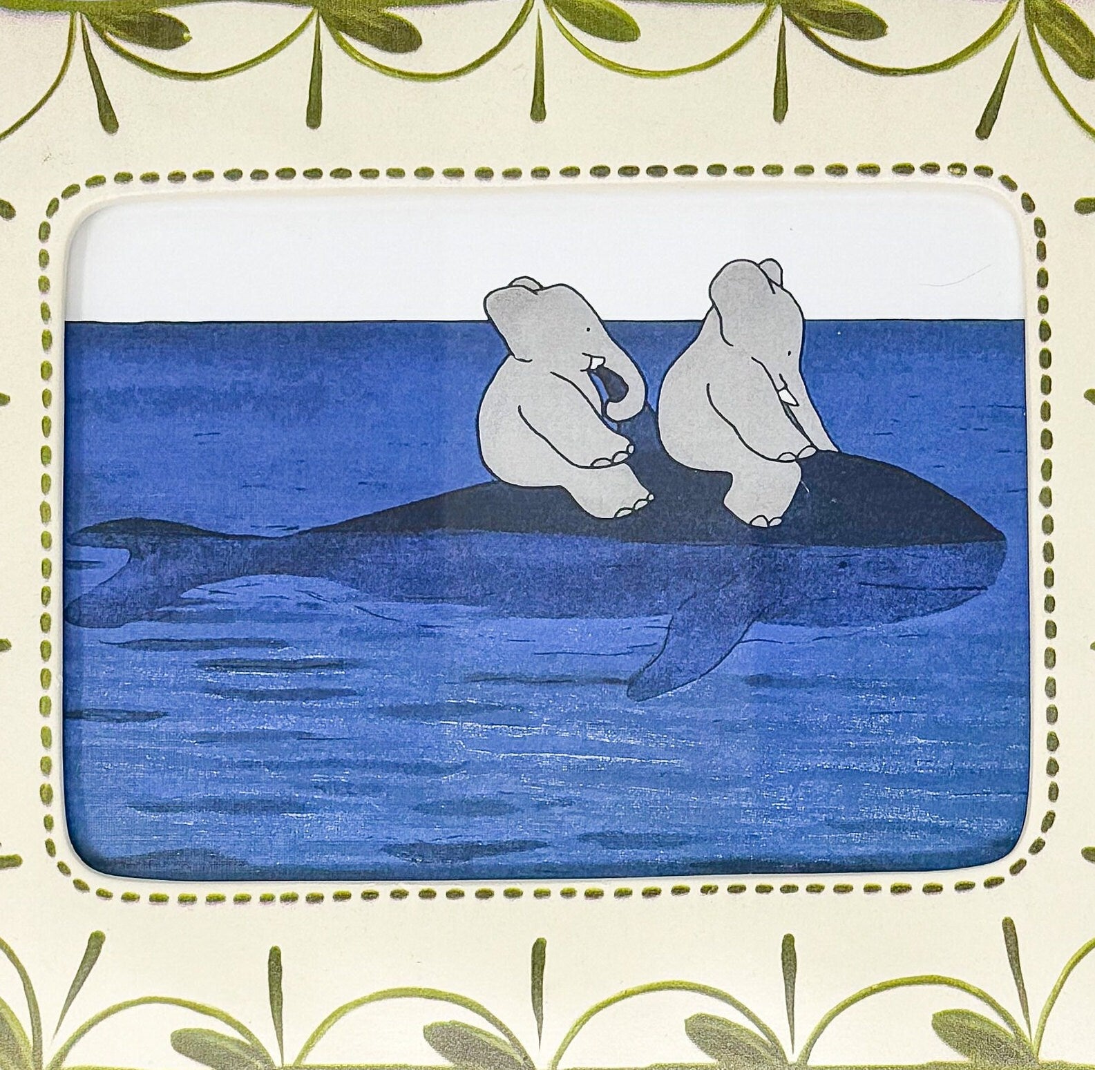 Framed Vintage Babar the Elephant Whale Print - 5x7"