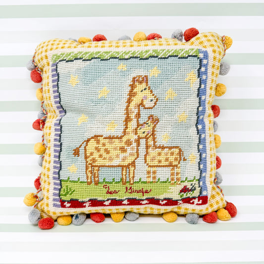 Vintage Giraffe Kids Needlepoint Pillow