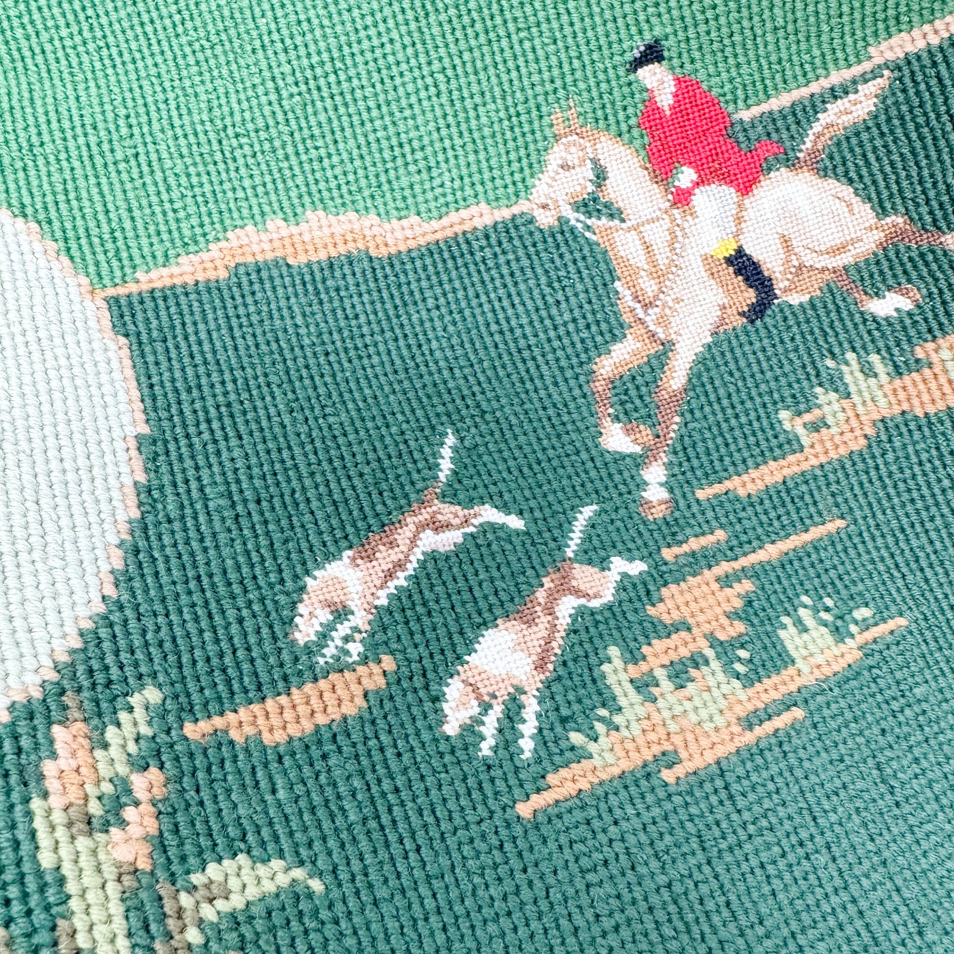 Vintage Fox Hunt Needlepoint Poker Card Table Cover