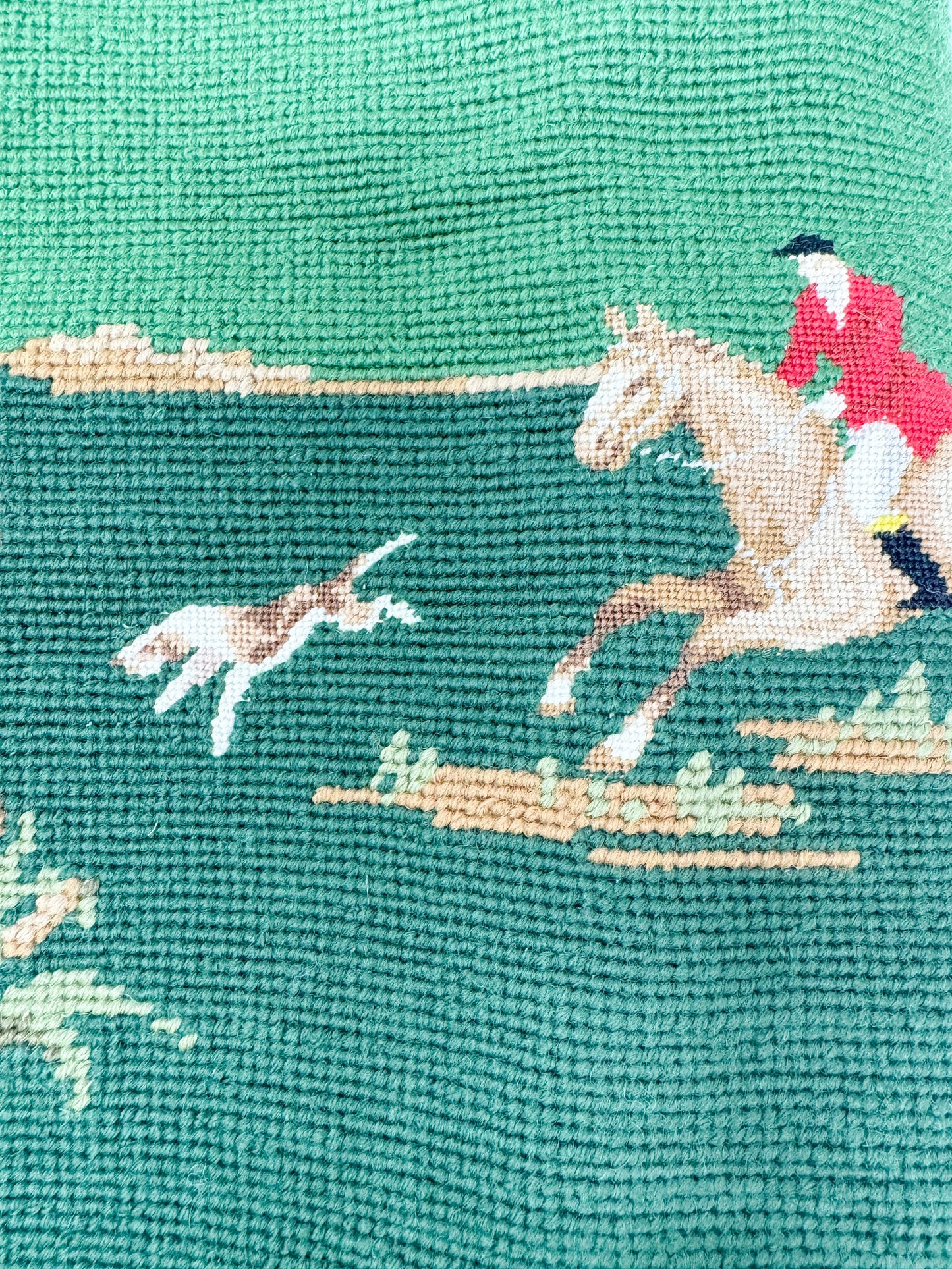 Vintage Fox Hunt Needlepoint Poker Card Table Cover