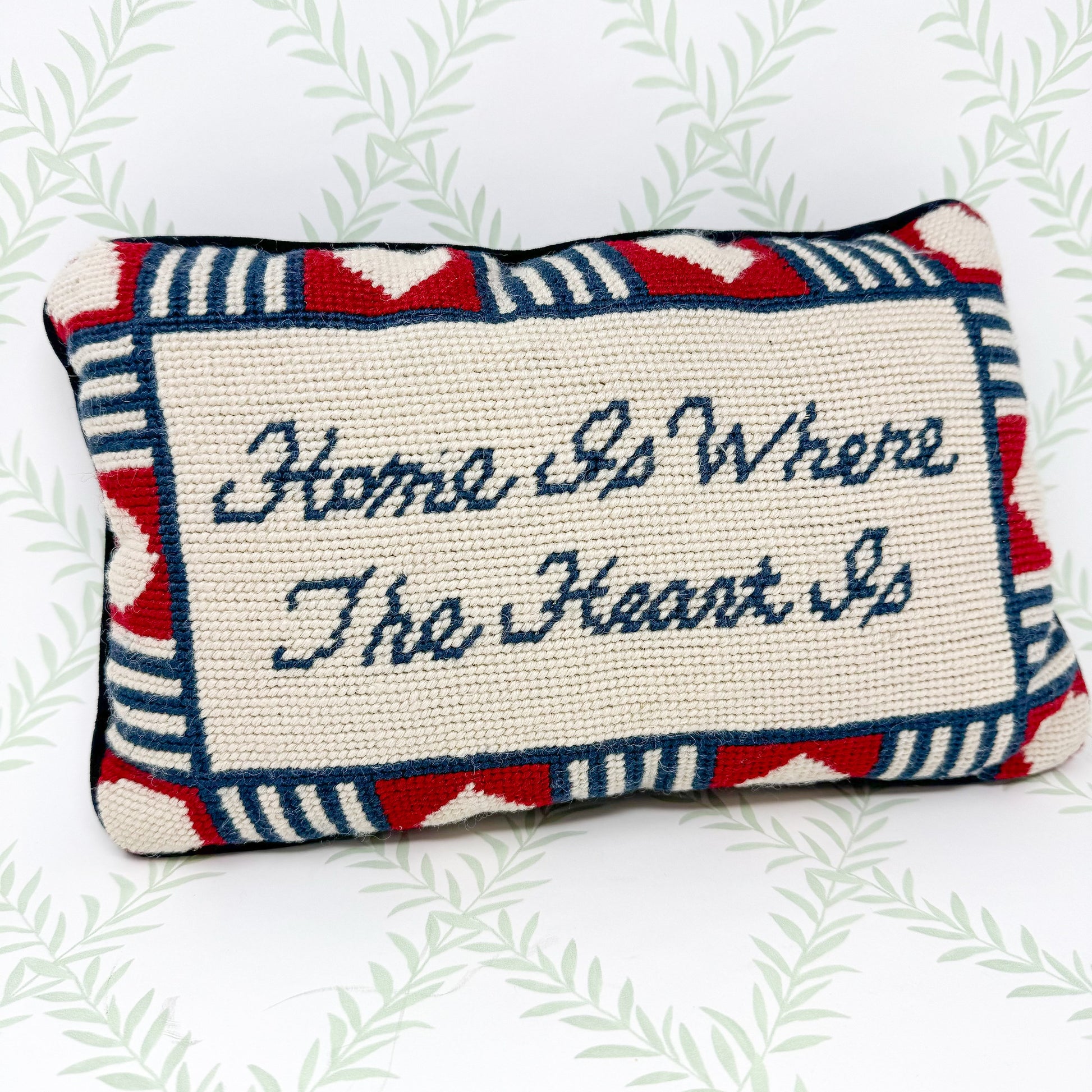 Home Is Where The Heart Is Vintage Needlepoint Pillow